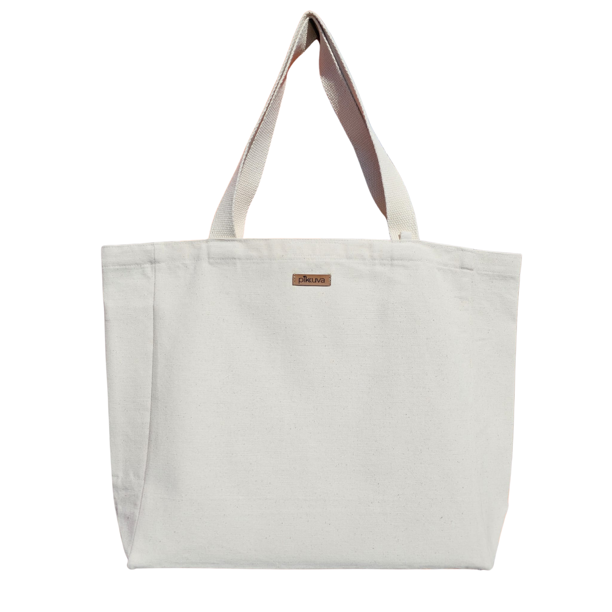 Natural Canvas Tote Bag, Natural Handle, White Velcro, Water Bottle Holder