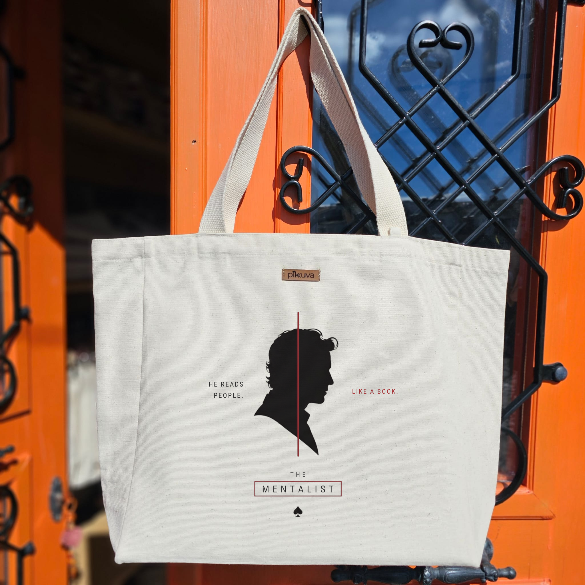 Natural Canvas Tote Bag, Natural Handle, White Velcro, Water Bottle Holder — 20x24