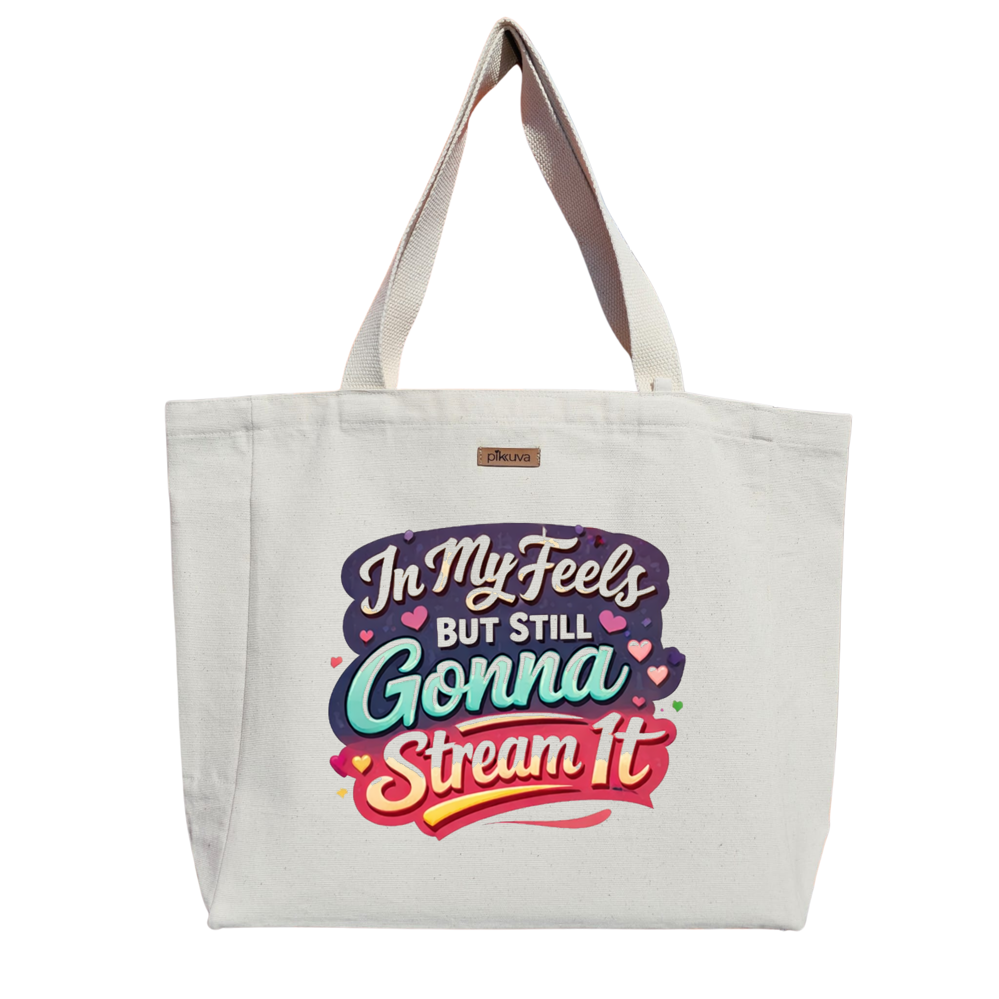 Natural Canvas Tote Bag, Natural Handle, White Velcro, Water Bottle Holder — 24x20