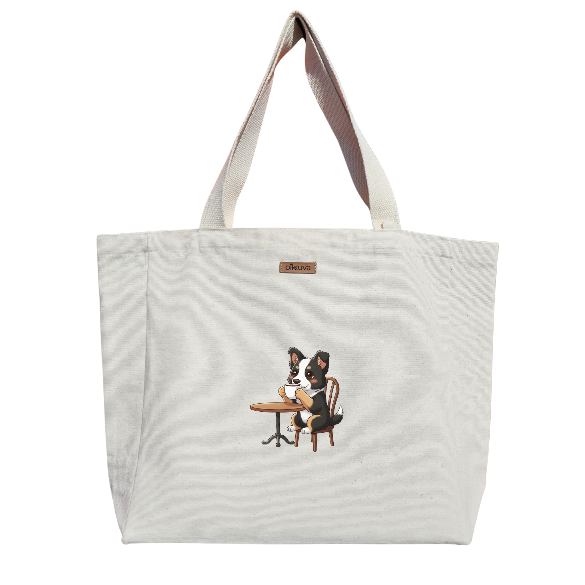 Kahve Keyfi Yapan Sevimli Köpek Kanvas Çanta