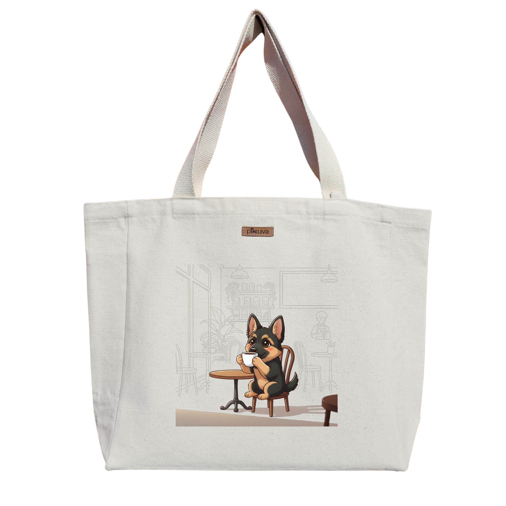 Natural Canvas Tote Bag, Natural Handle, White Velcro, Water Bottle Holder — 20x24