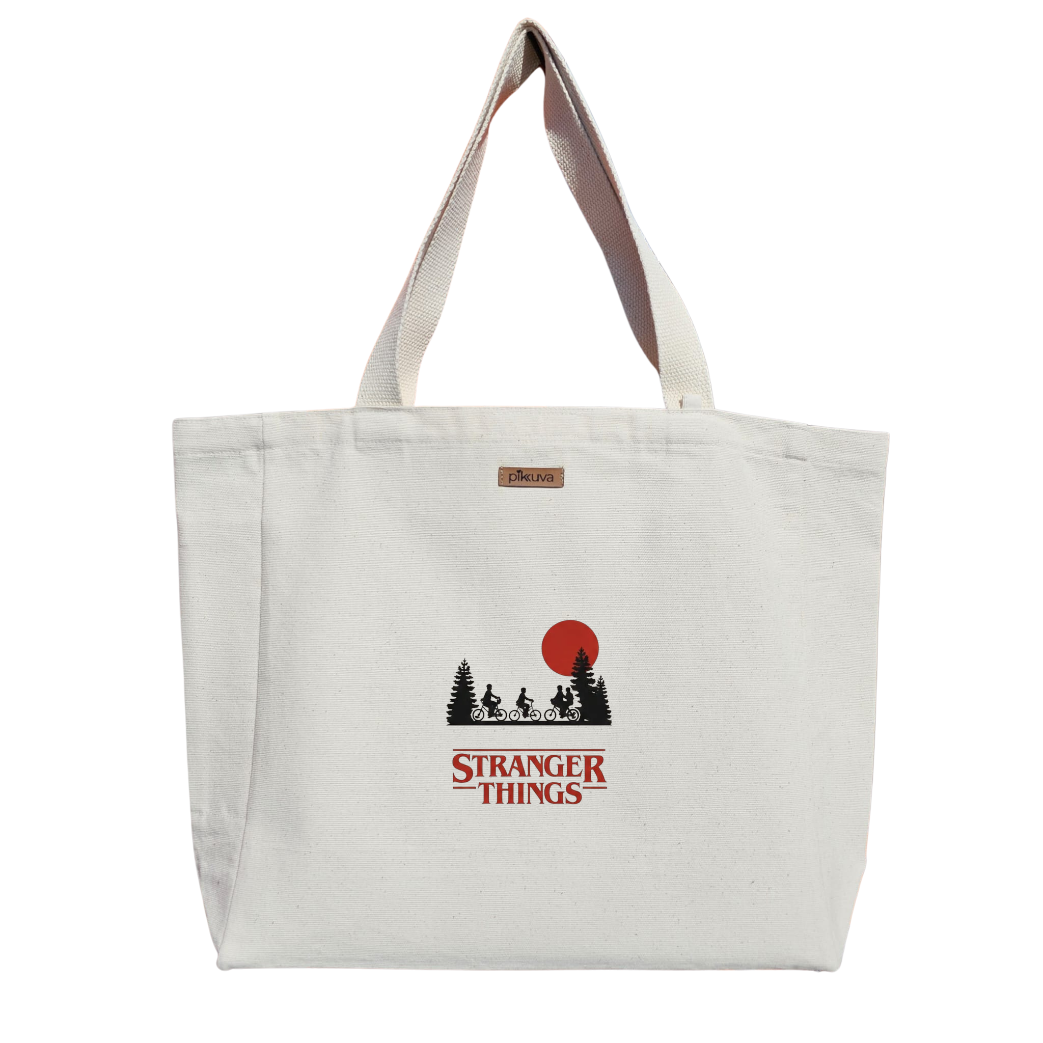 Natural Canvas Tote Bag, Natural Handle, White Velcro, Water Bottle Holder