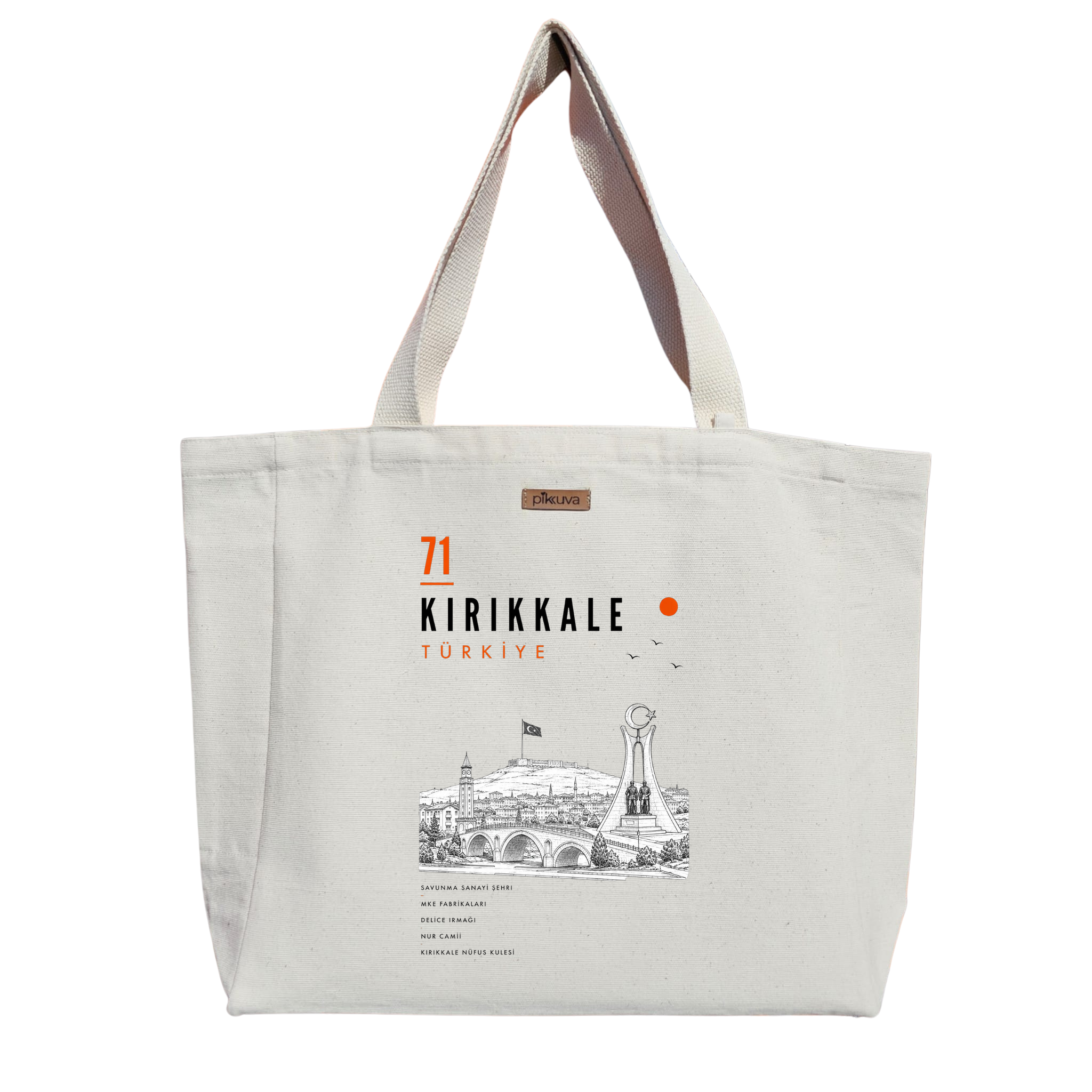 Natural Canvas Tote Bag, Natural Handle, White Velcro, Water Bottle Holder — 20x24