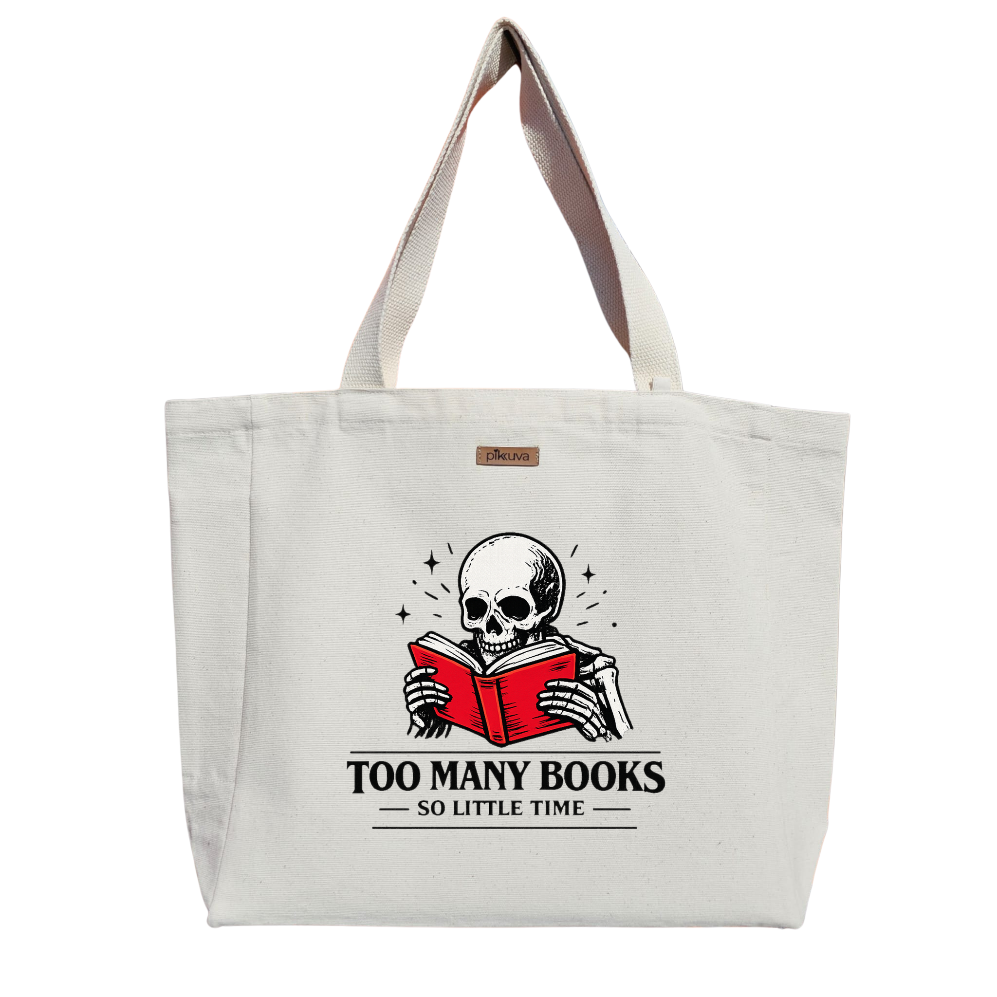 Natural Canvas Tote Bag, Natural Handle, White Velcro, Water Bottle Holder — 20x24