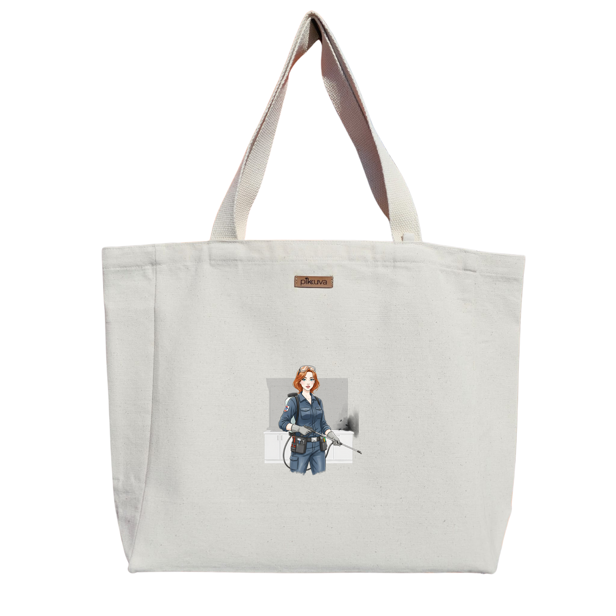 Natural Canvas Tote Bag, Natural Handle, White Velcro, Water Bottle Holder