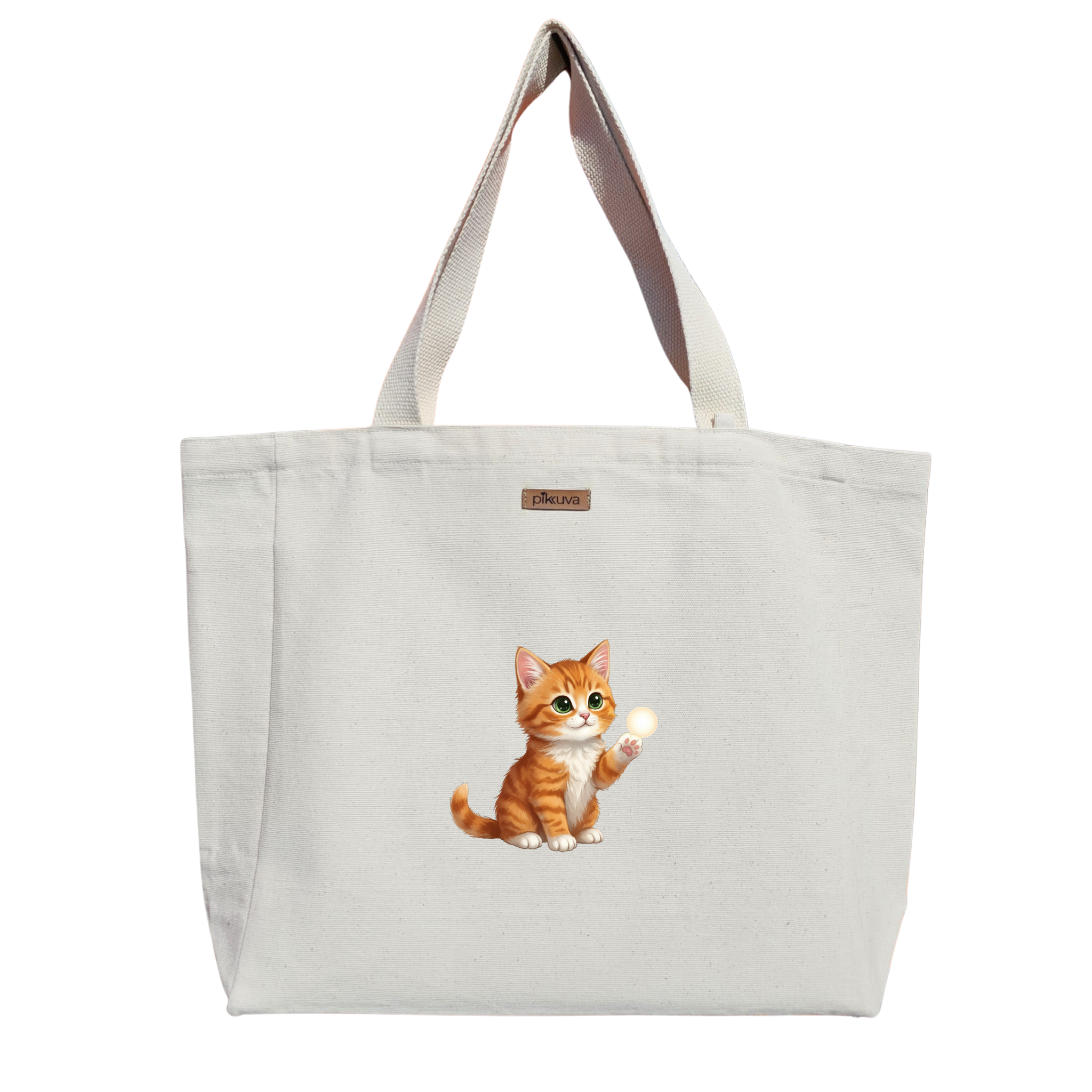 Natural Canvas Tote Bag, Natural Handle, White Velcro, Water Bottle Holder — 12x20