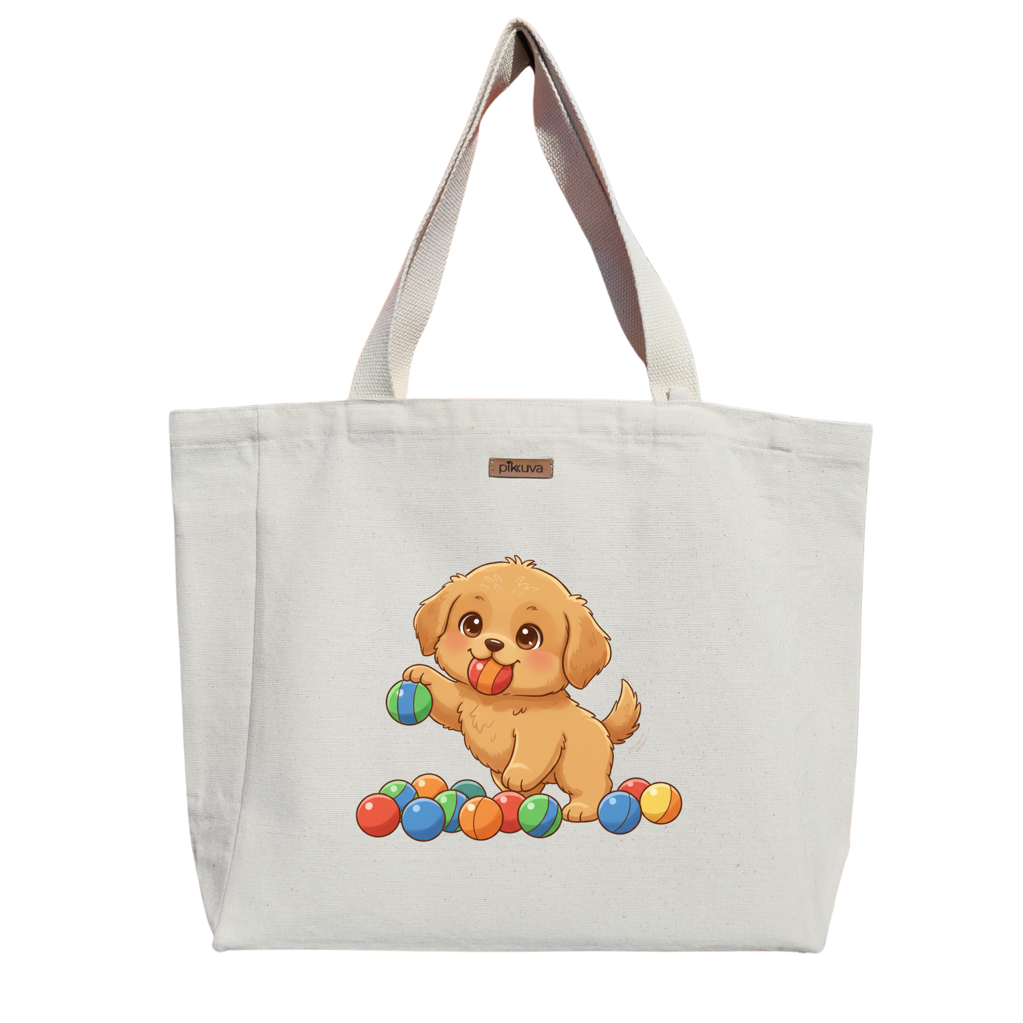 Natural Canvas Tote Bag, Natural Handle, White Velcro, Water Bottle Holder — 20x24