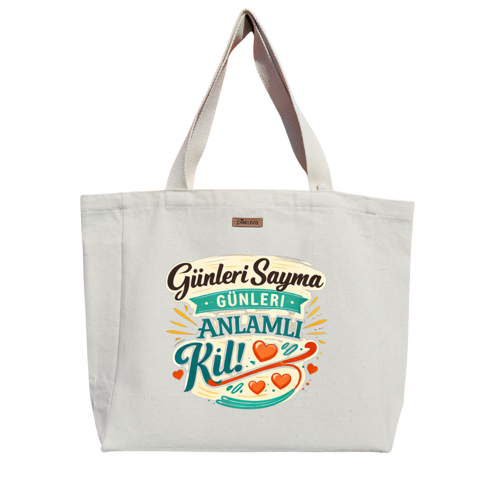 Natural Canvas Tote Bag, Natural Handle, White Velcro, Water Bottle Holder
