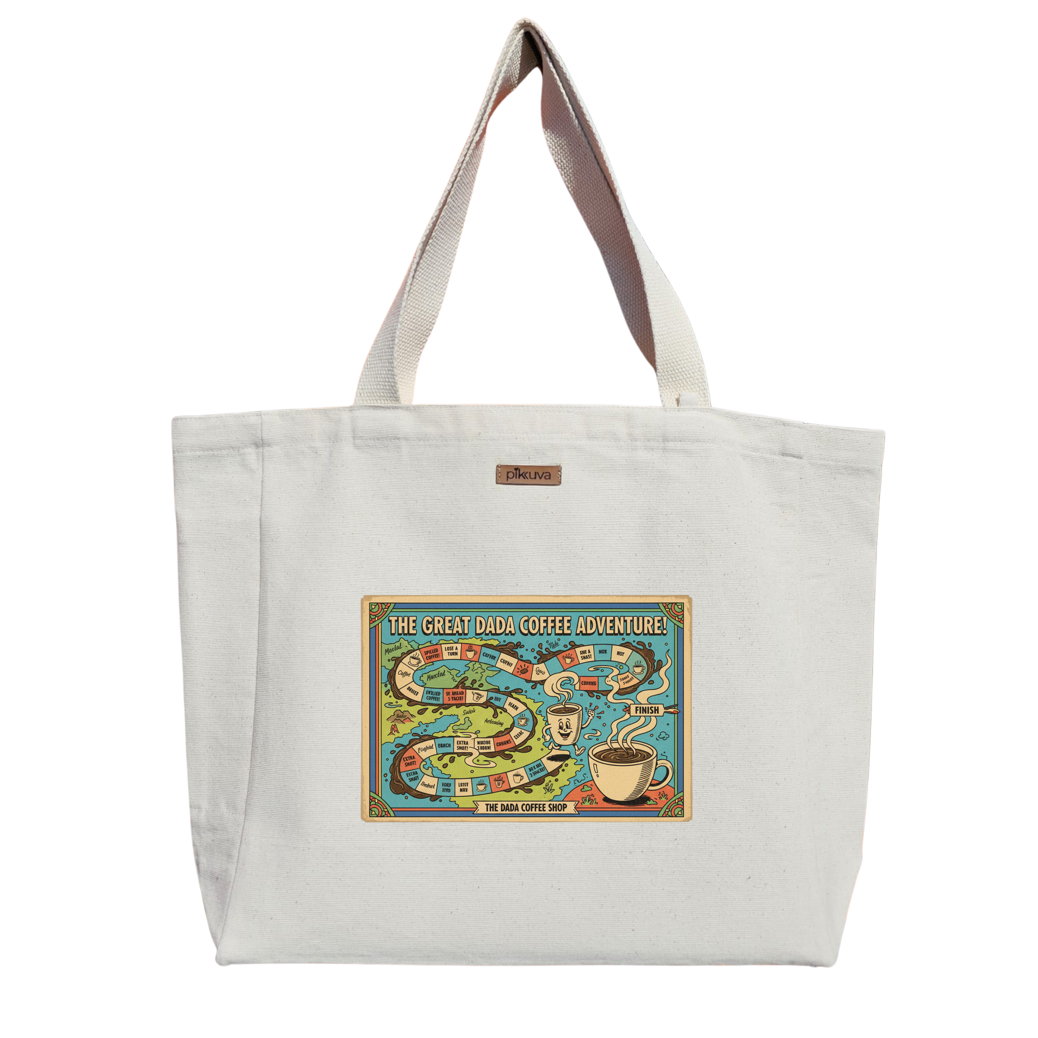 Natural Canvas Tote Bag, Natural Handle, White Velcro, Water Bottle Holder — 20x24