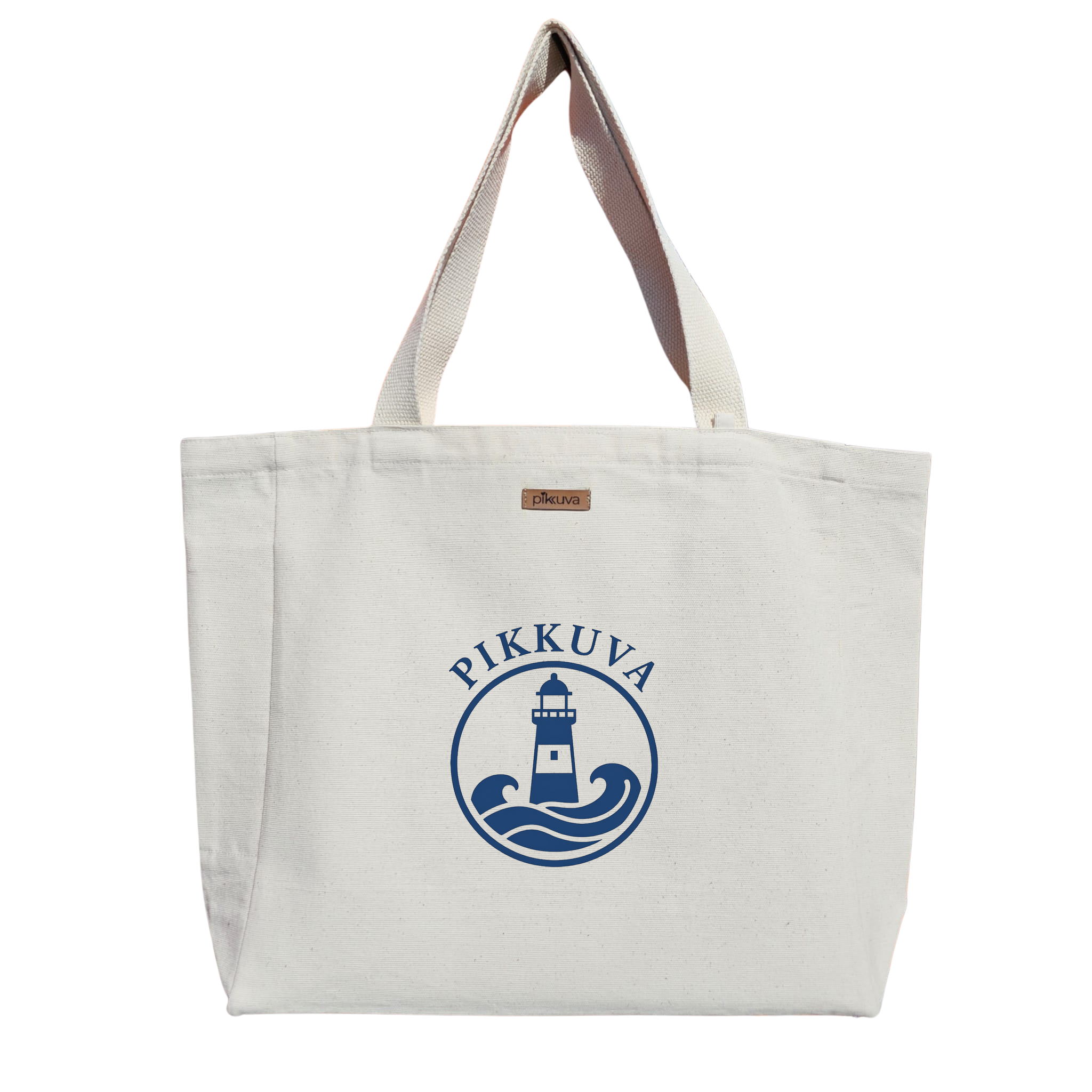 Natural Canvas Tote Bag, Natural Handle, White Velcro, Water Bottle Holder — 12x20