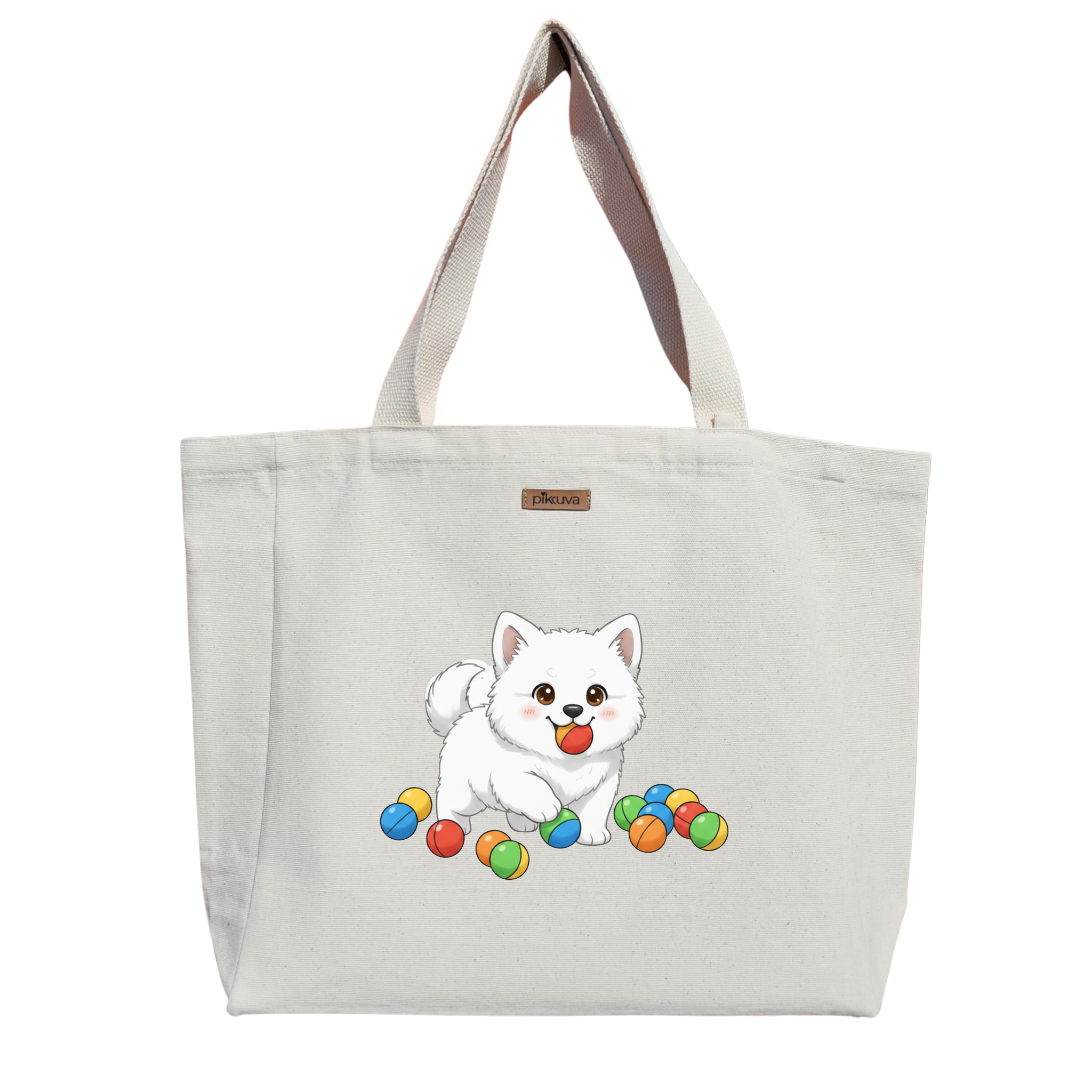 Natural Canvas Tote Bag, Natural Handle, White Velcro, Water Bottle Holder — 20x24