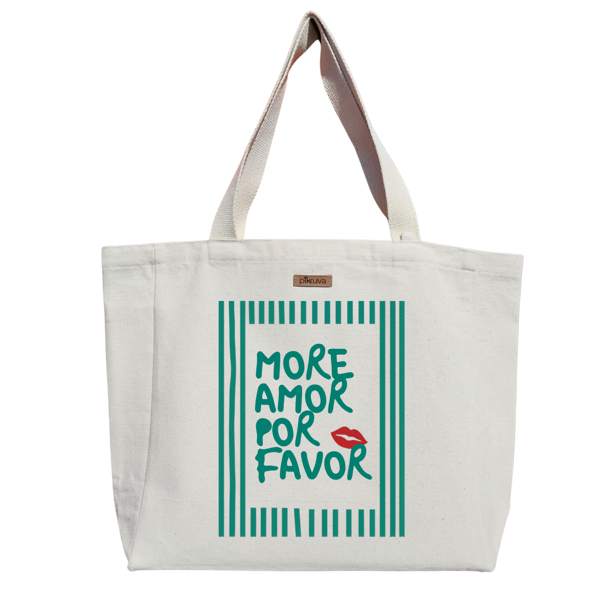 Natural Canvas Tote Bag, Natural Handle, White Velcro, Water Bottle Holder — 20x24