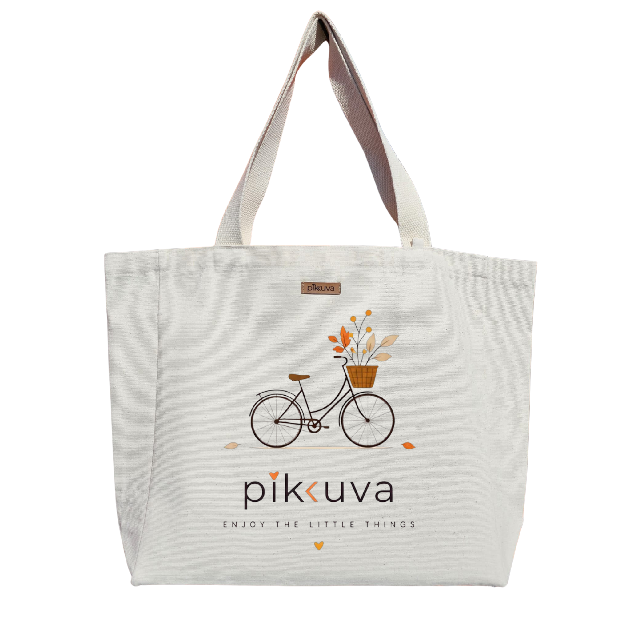 Natural Canvas Tote Bag, Natural Handle, White Velcro, Water Bottle Holder — 20x24