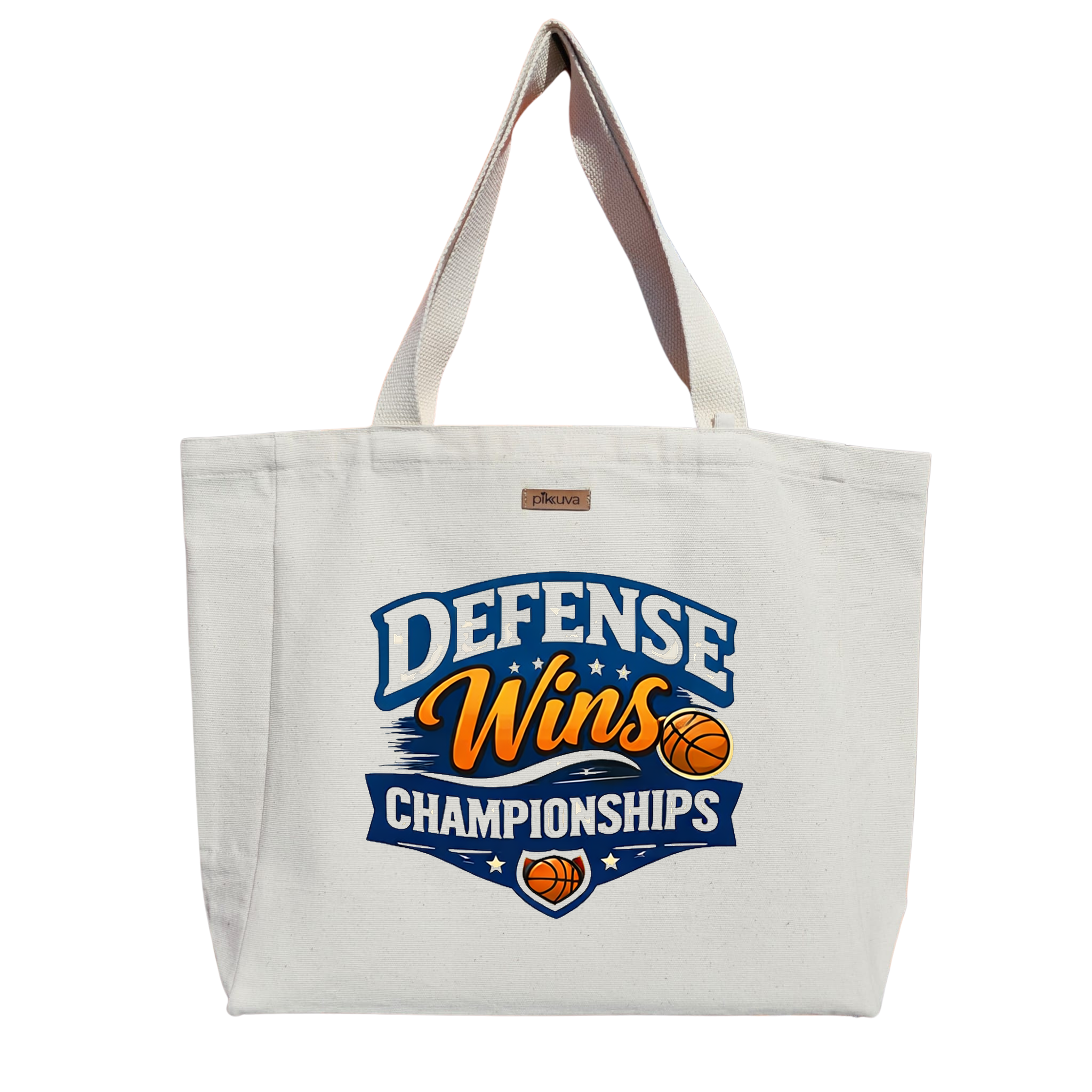 Natural Canvas Tote Bag, Natural Handle, White Velcro, Water Bottle Holder — 24x20