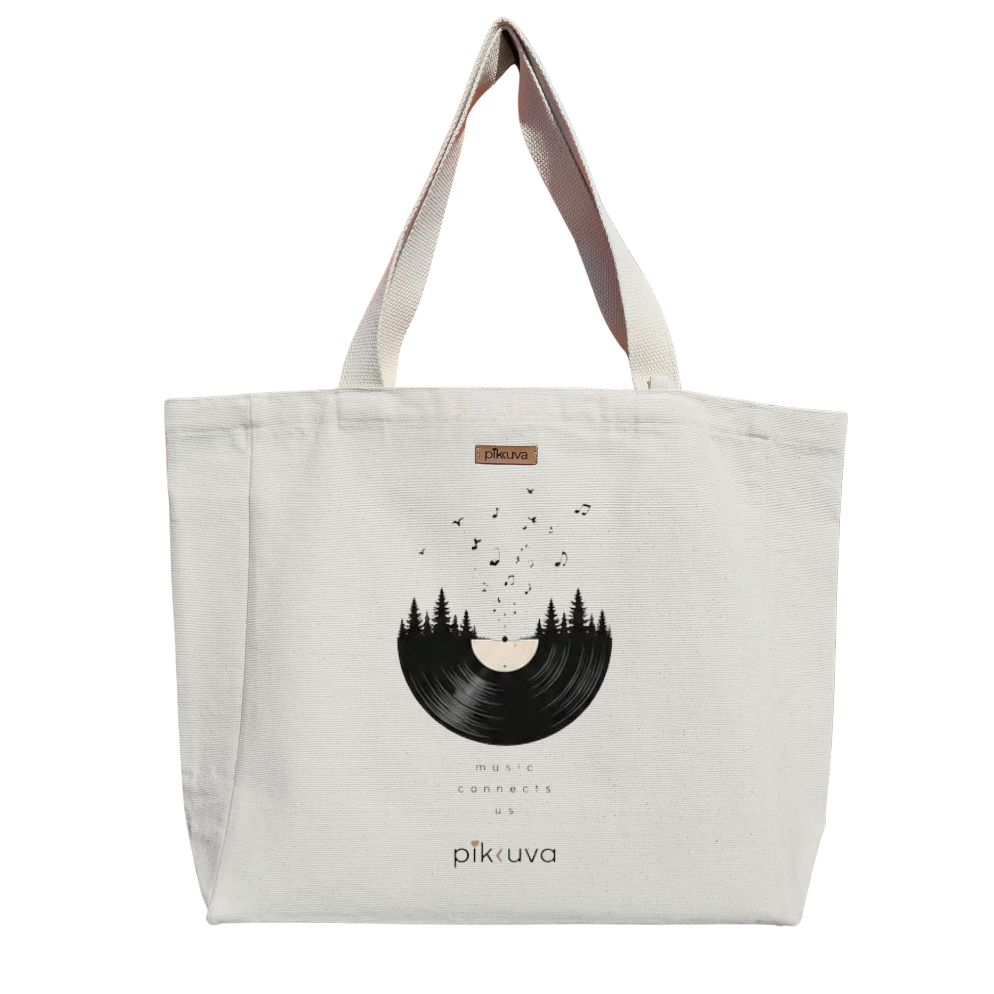 Natural Canvas Tote Bag, Natural Handle, White Velcro, Water Bottle Holder — 20x24