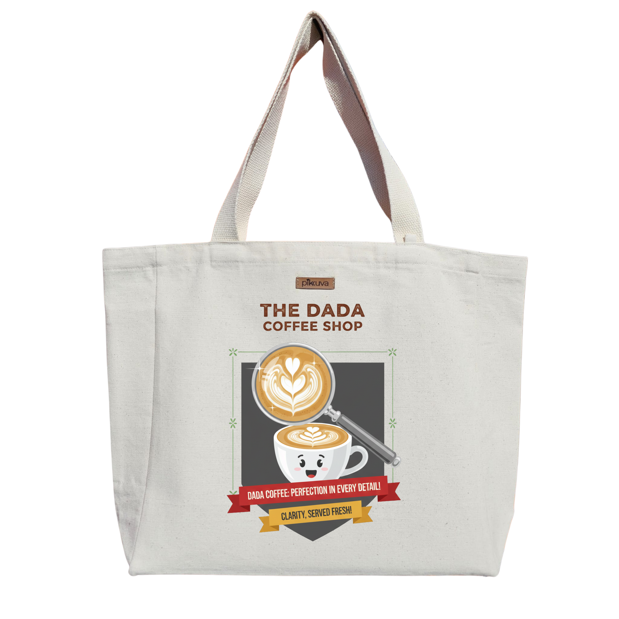 Natural Canvas Tote Bag, Natural Handle, White Velcro, Water Bottle Holder — 20x24