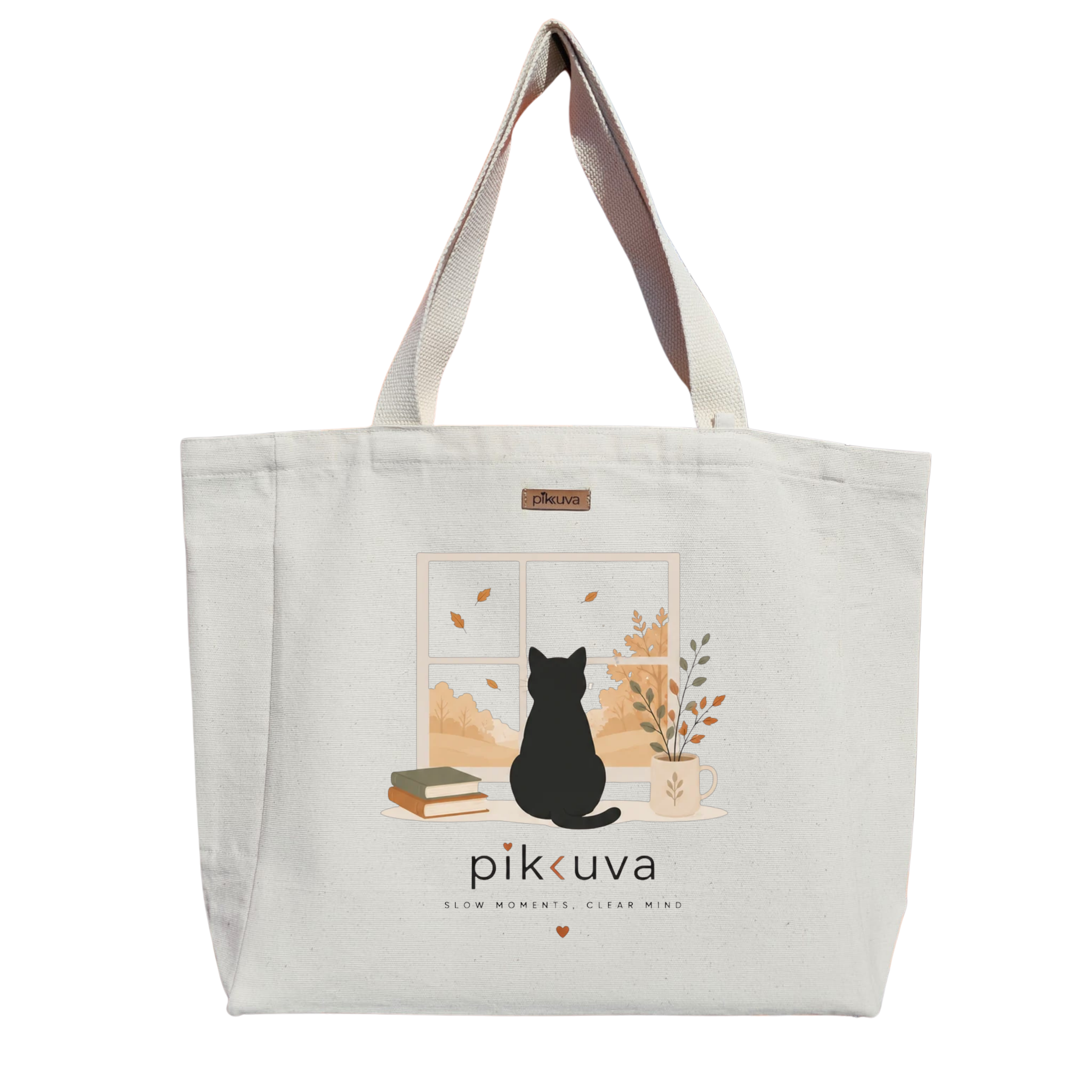 Natural Canvas Tote Bag, Natural Handle, White Velcro, Water Bottle Holder — 20x24