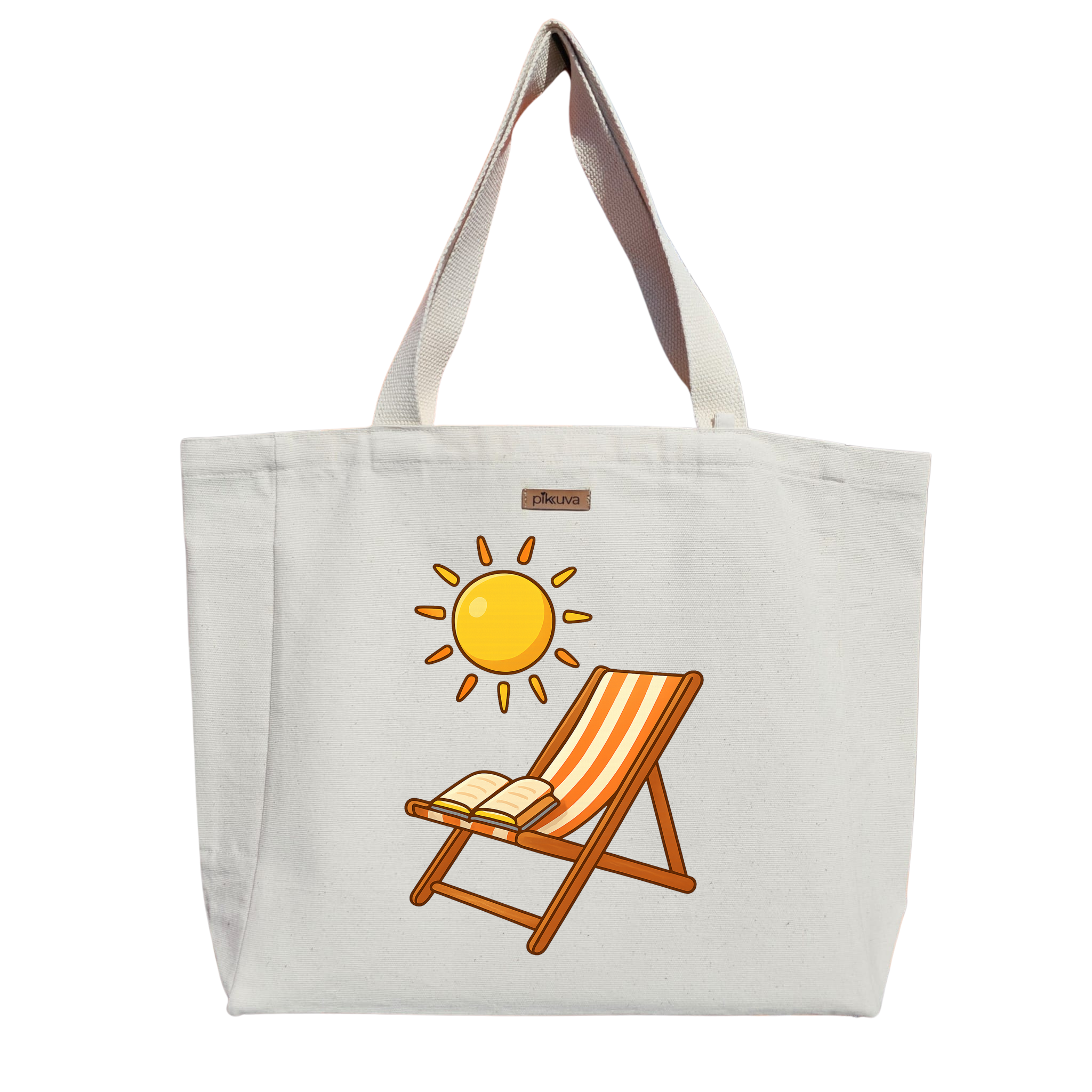 Natural Canvas Tote Bag, Natural Handle, White Velcro, Water Bottle Holder — 20x24