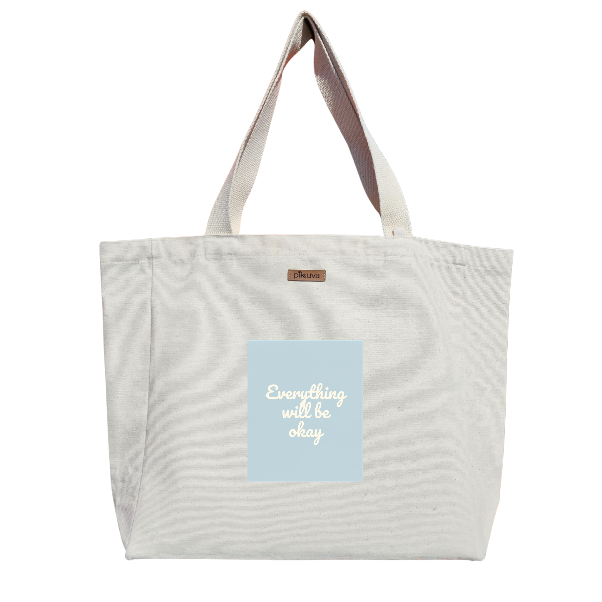 Natural Canvas Tote Bag, Natural Handle, White Velcro, Water Bottle Holder — 12x20