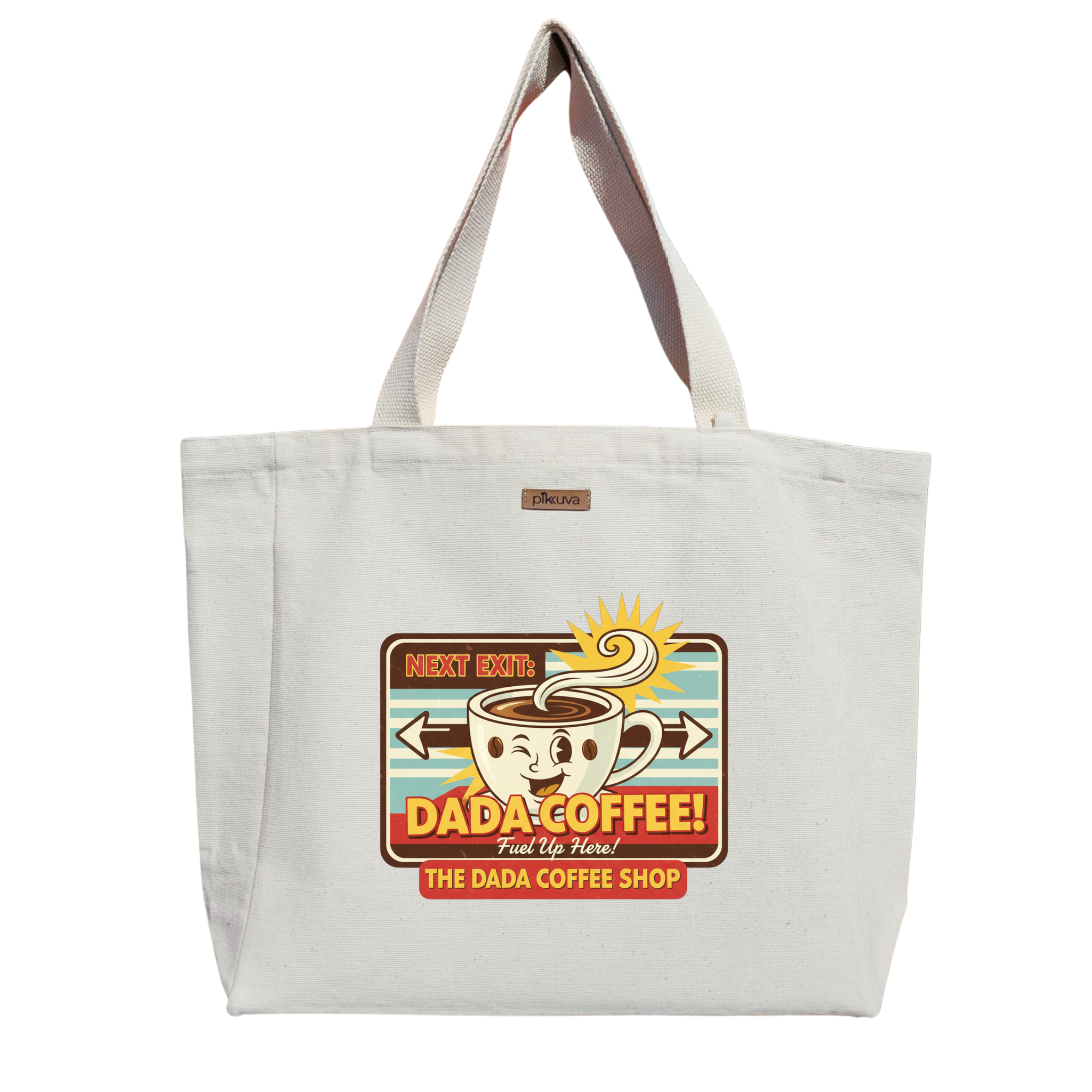 Dada Kahve Retro coffee shop sign Baskılı Naturel Kanvas Bez Çanta Sap Beyaz Cırt Cırtlı Suluk Tutuculu — 20x24