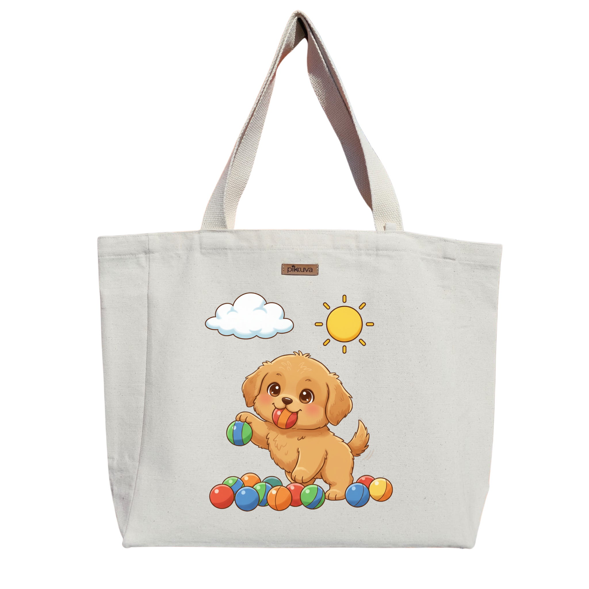 Natural Canvas Tote Bag, Natural Handle, White Velcro, Water Bottle Holder — 20x24