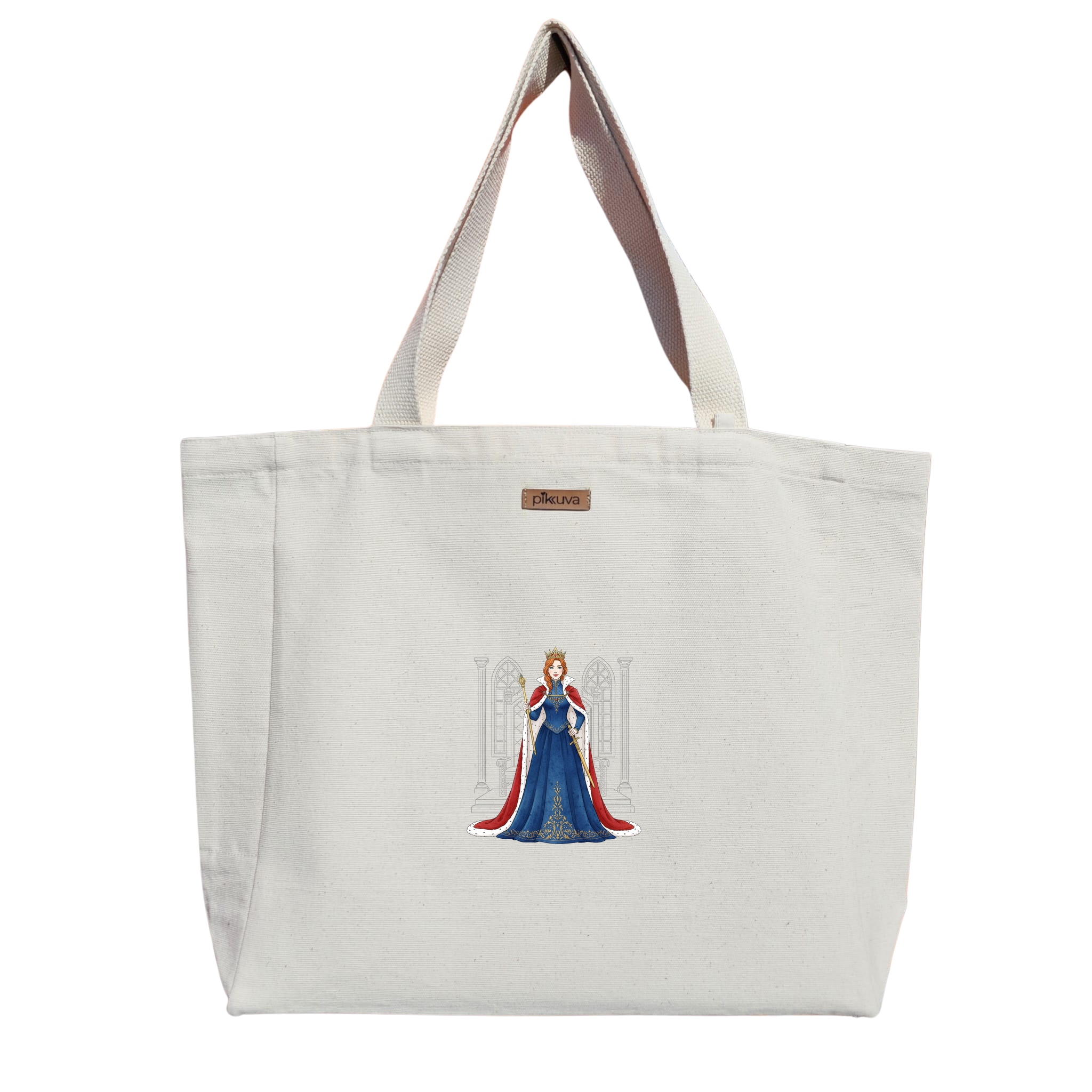 Natural Canvas Tote Bag, Natural Handle, White Velcro, Water Bottle Holder