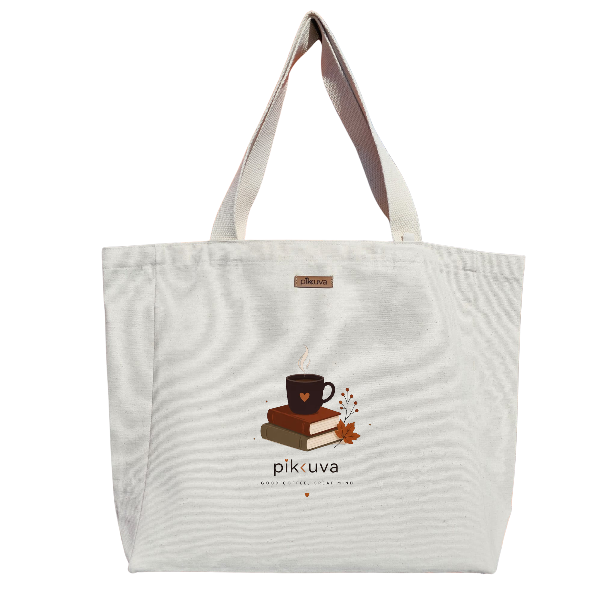 Natural Canvas Tote Bag, Natural Handle, White Velcro, Water Bottle Holder — 12x20