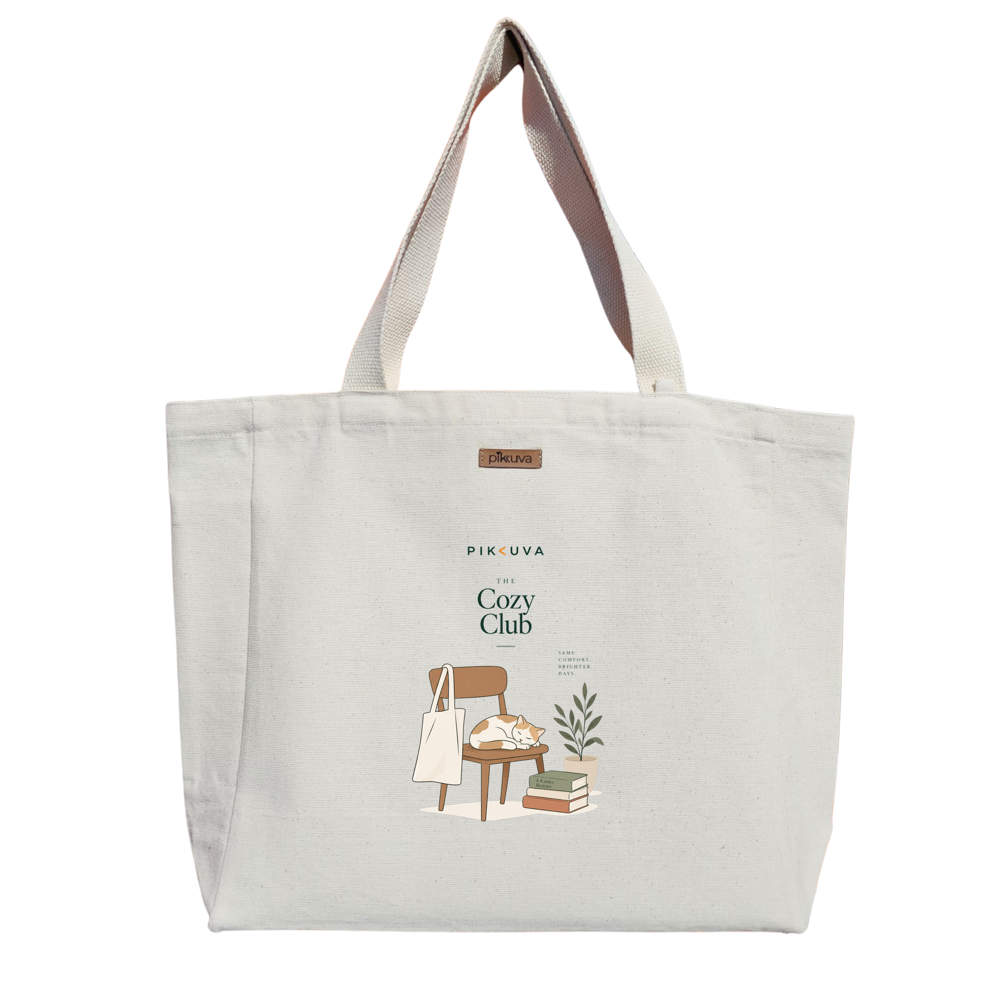 Natural Canvas Tote Bag, Natural Handle, White Velcro, Water Bottle Holder — 12x20