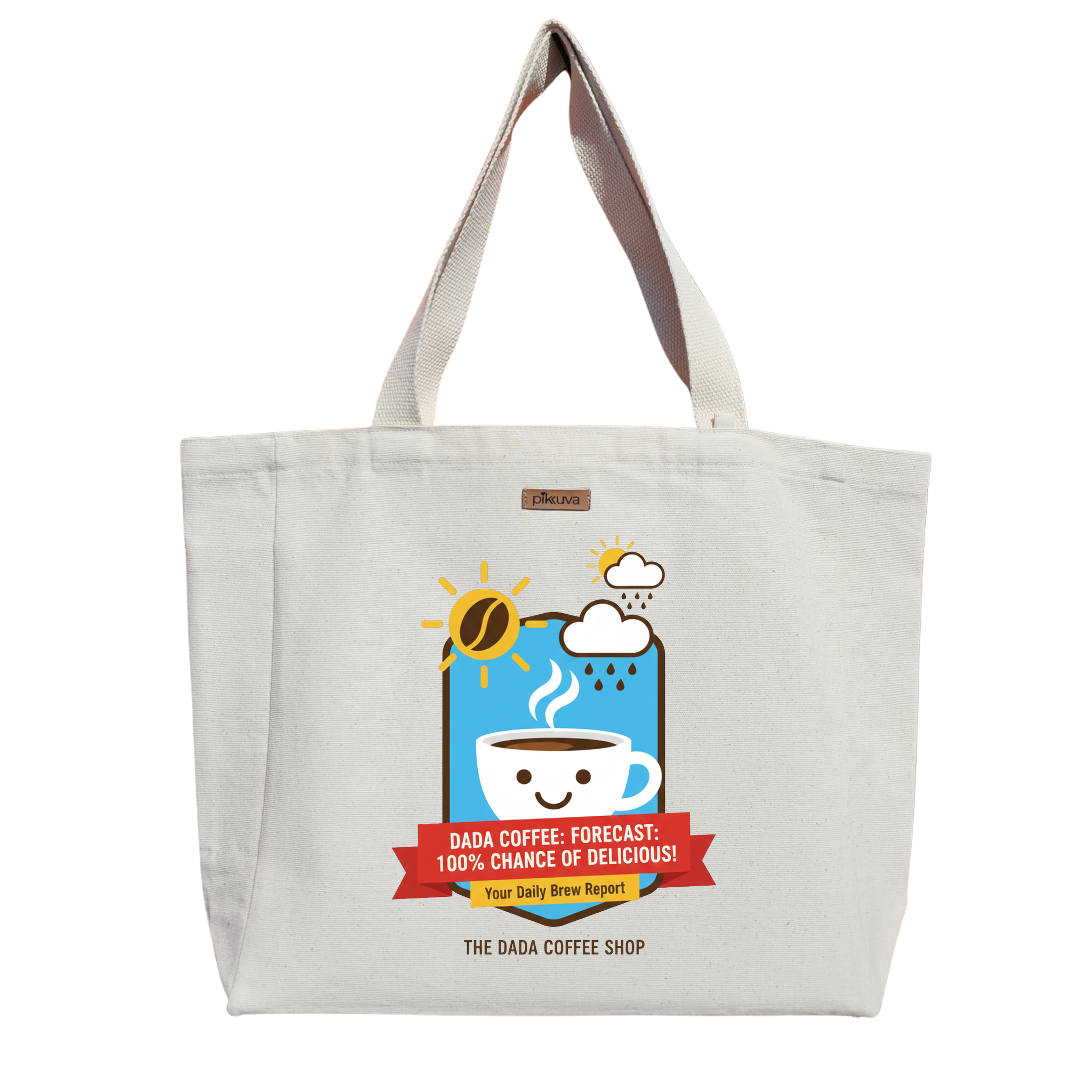 Natural Canvas Tote Bag, Natural Handle, White Velcro, Water Bottle Holder — 20x24