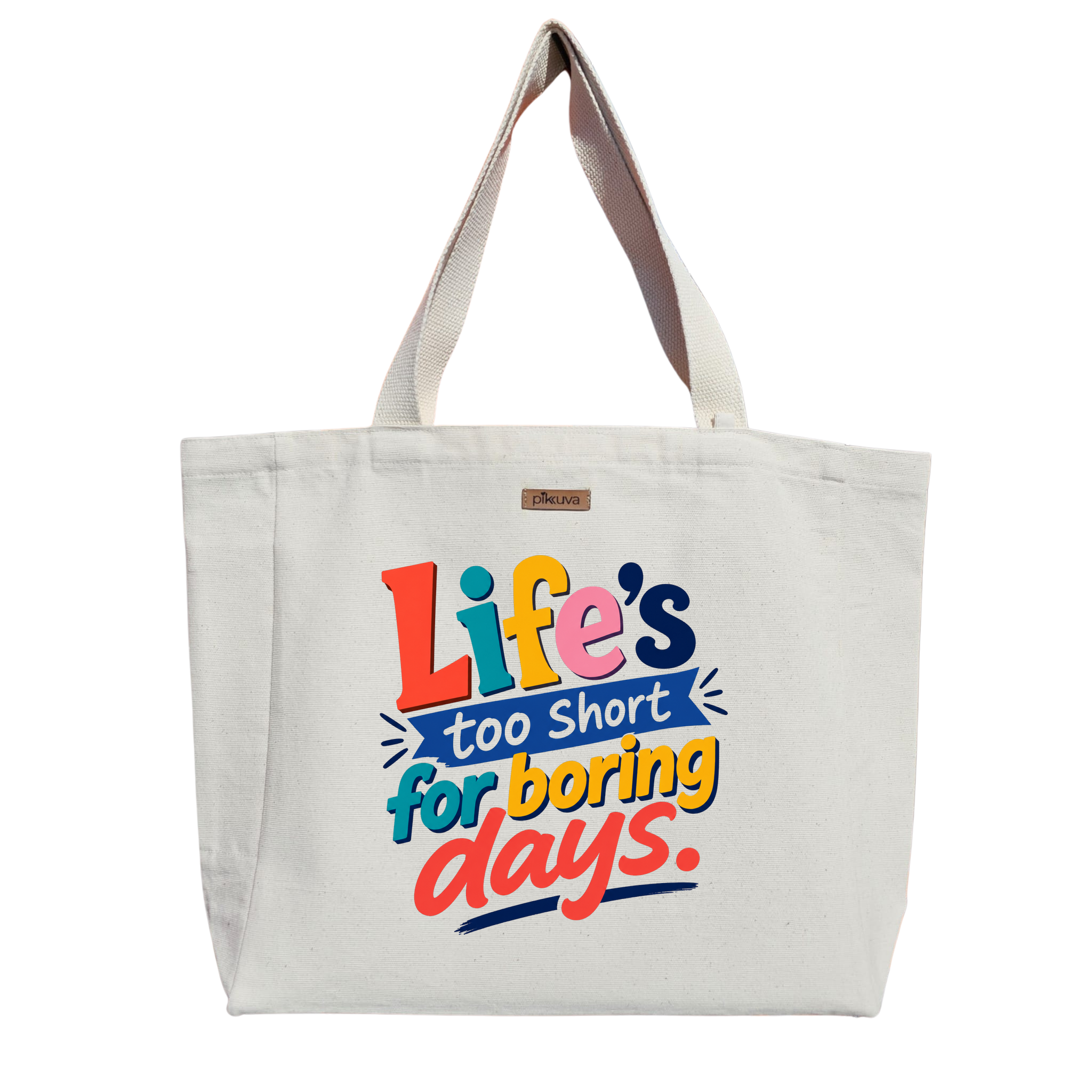 Natural Canvas Tote Bag, Natural Handle, White Velcro, Water Bottle Holder — 20x24