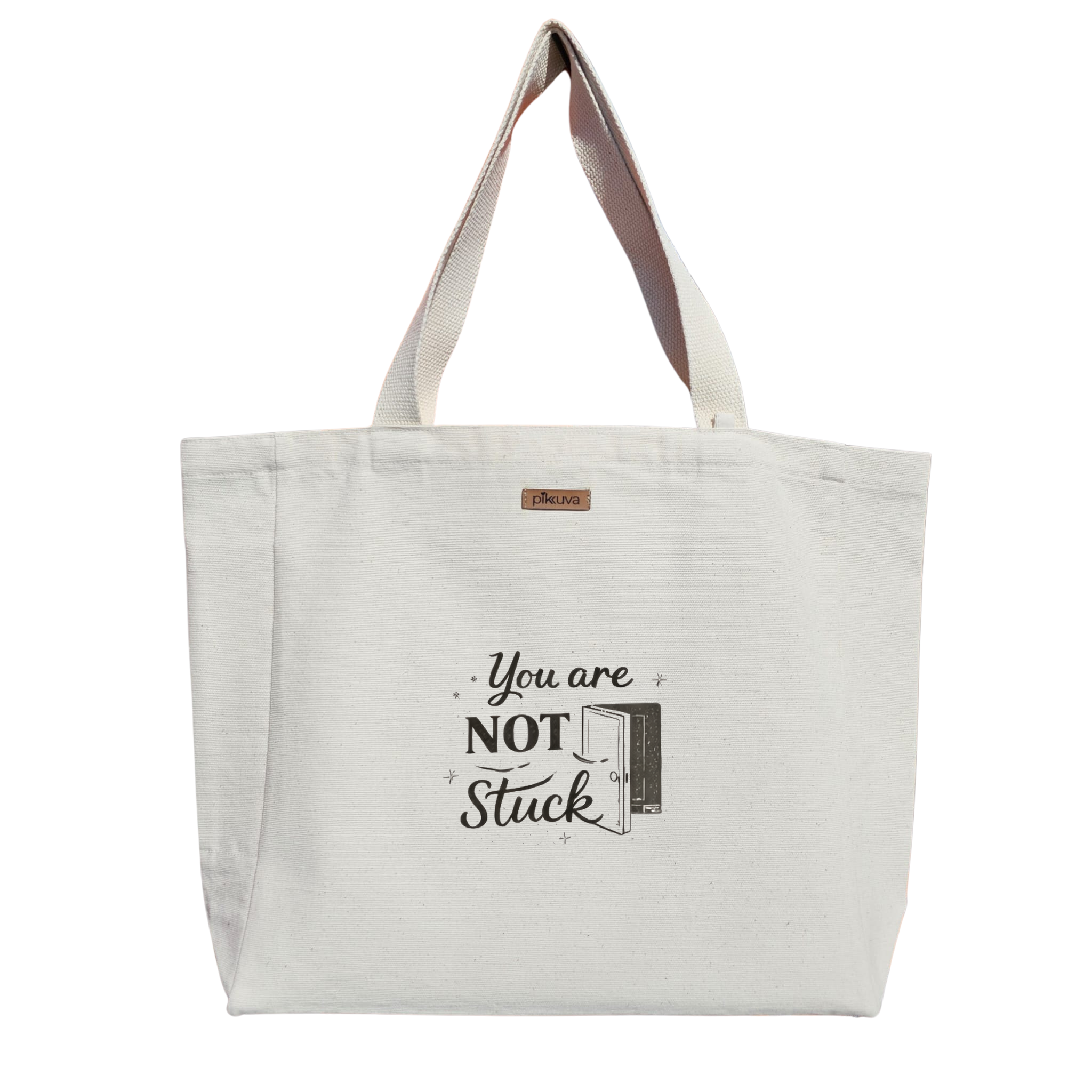 Natural Canvas Tote Bag, Natural Handle, White Velcro, Water Bottle Holder