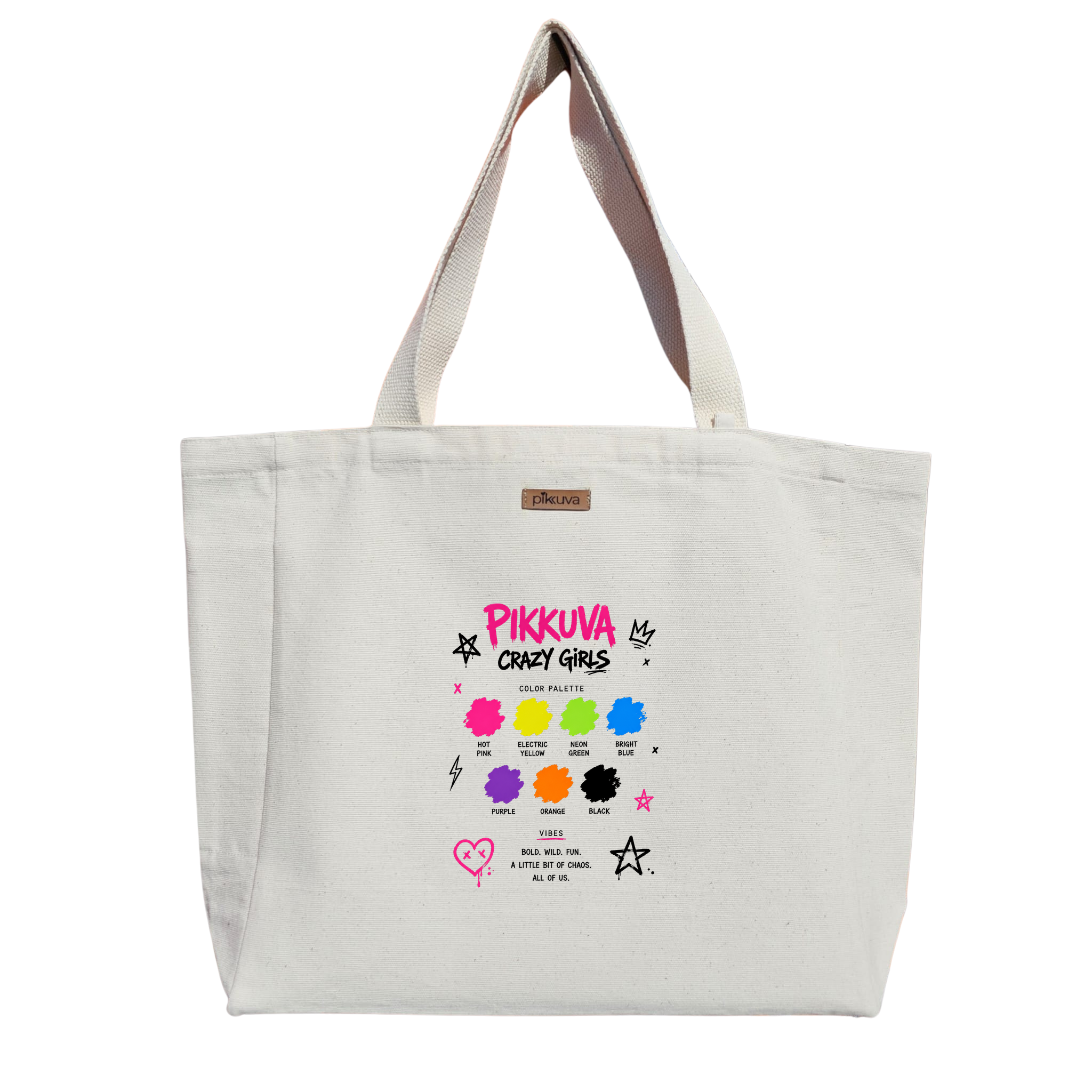 Natural Canvas Tote Bag, Natural Handle, White Velcro, Water Bottle Holder — 12x20