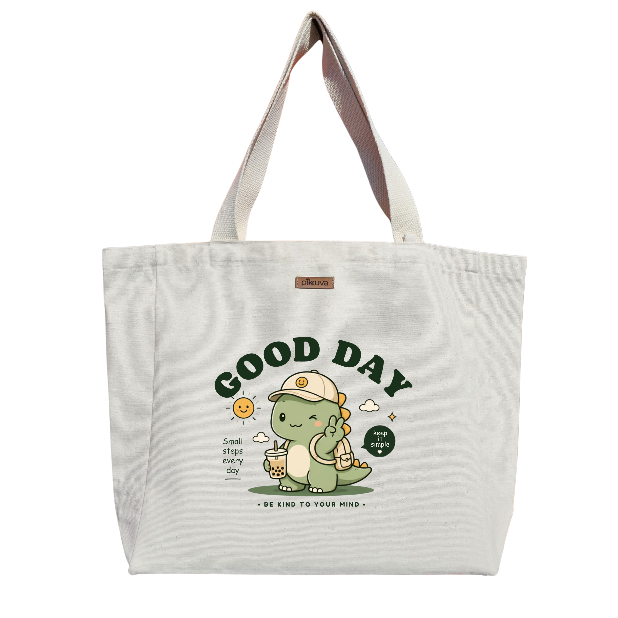 Natural Canvas Tote Bag, Natural Handle, White Velcro, Water Bottle Holder — 20x24