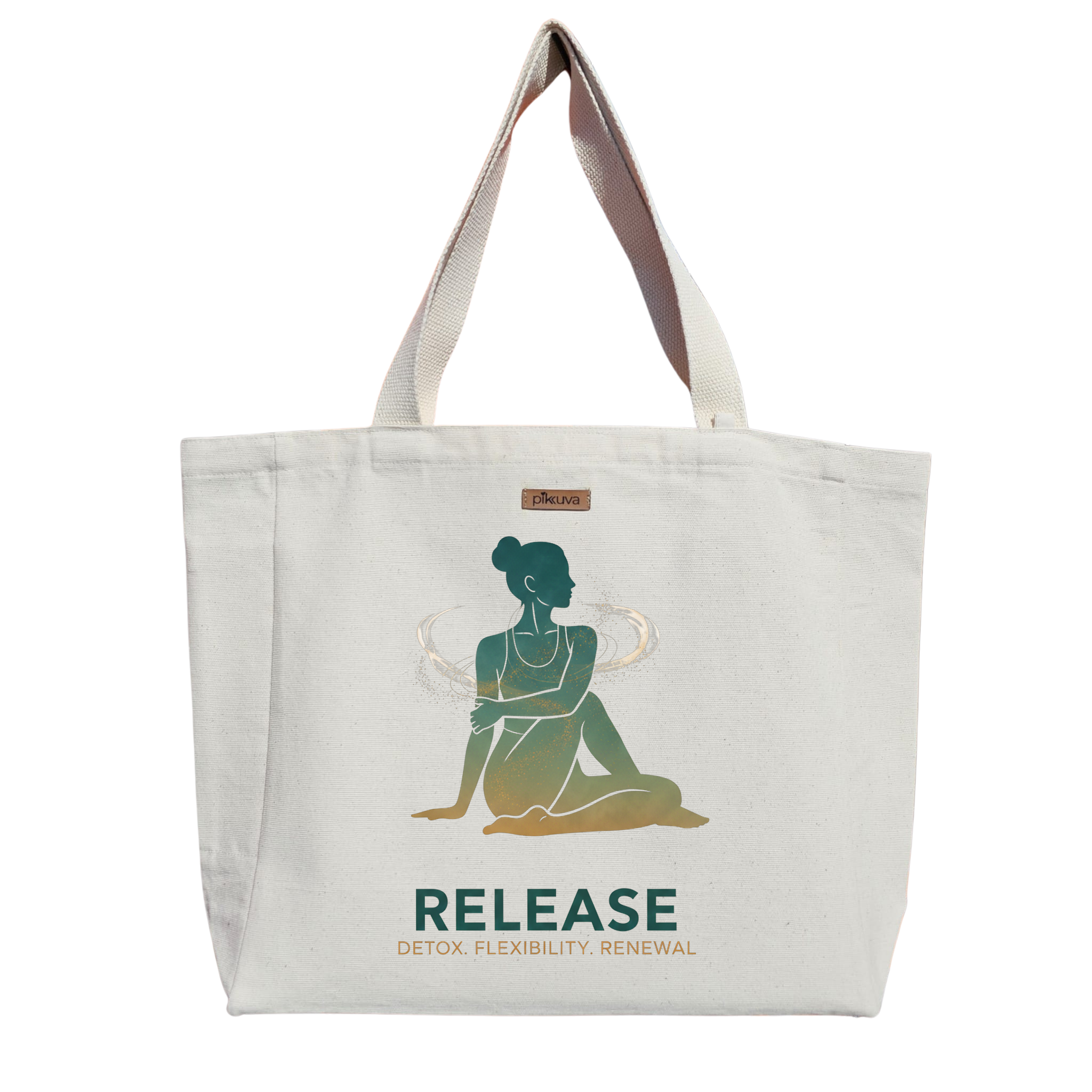 Natural Canvas Tote Bag, Natural Handle, White Velcro, Water Bottle Holder — 20x24