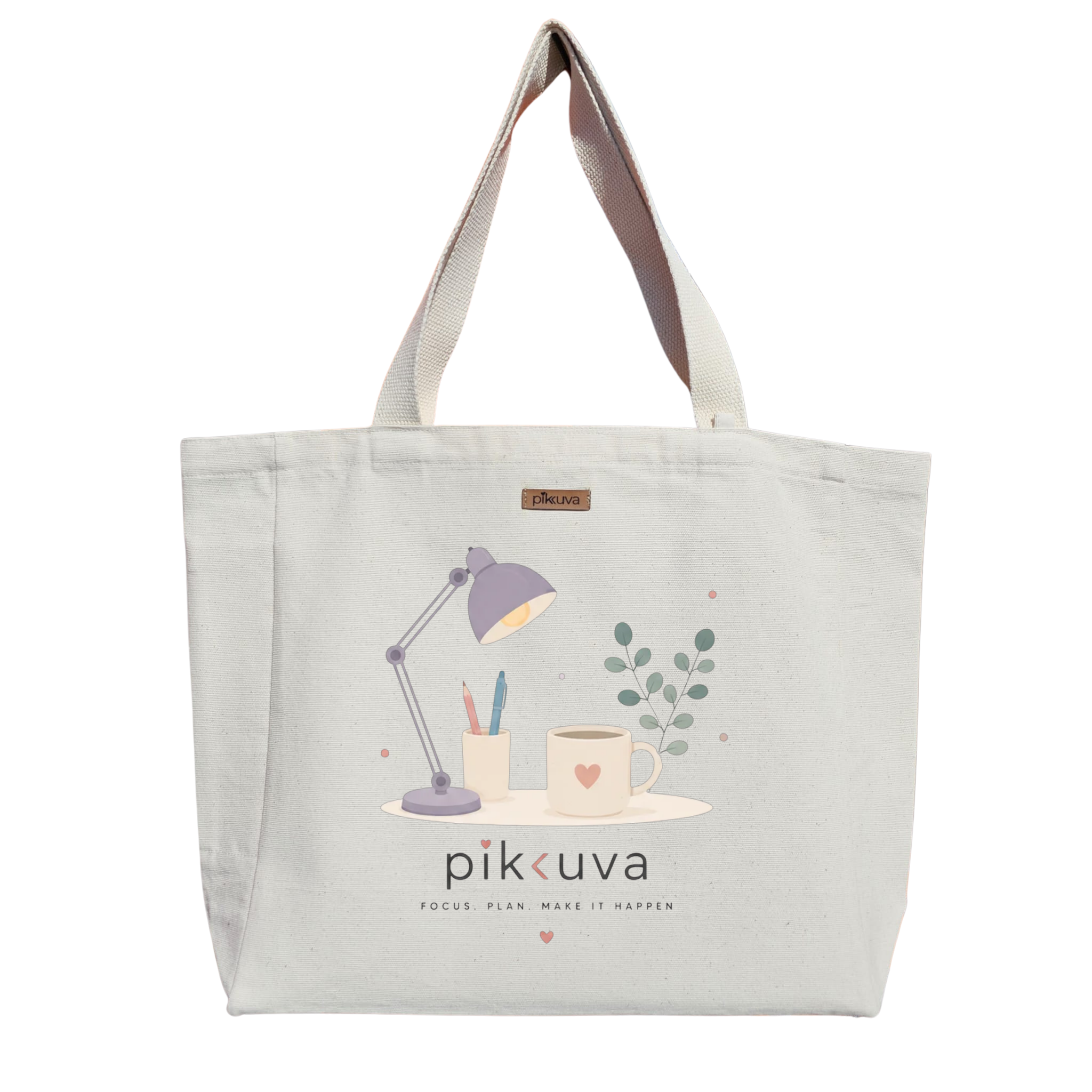 Natural Canvas Tote Bag, Natural Handle, White Velcro, Water Bottle Holder — 20x24