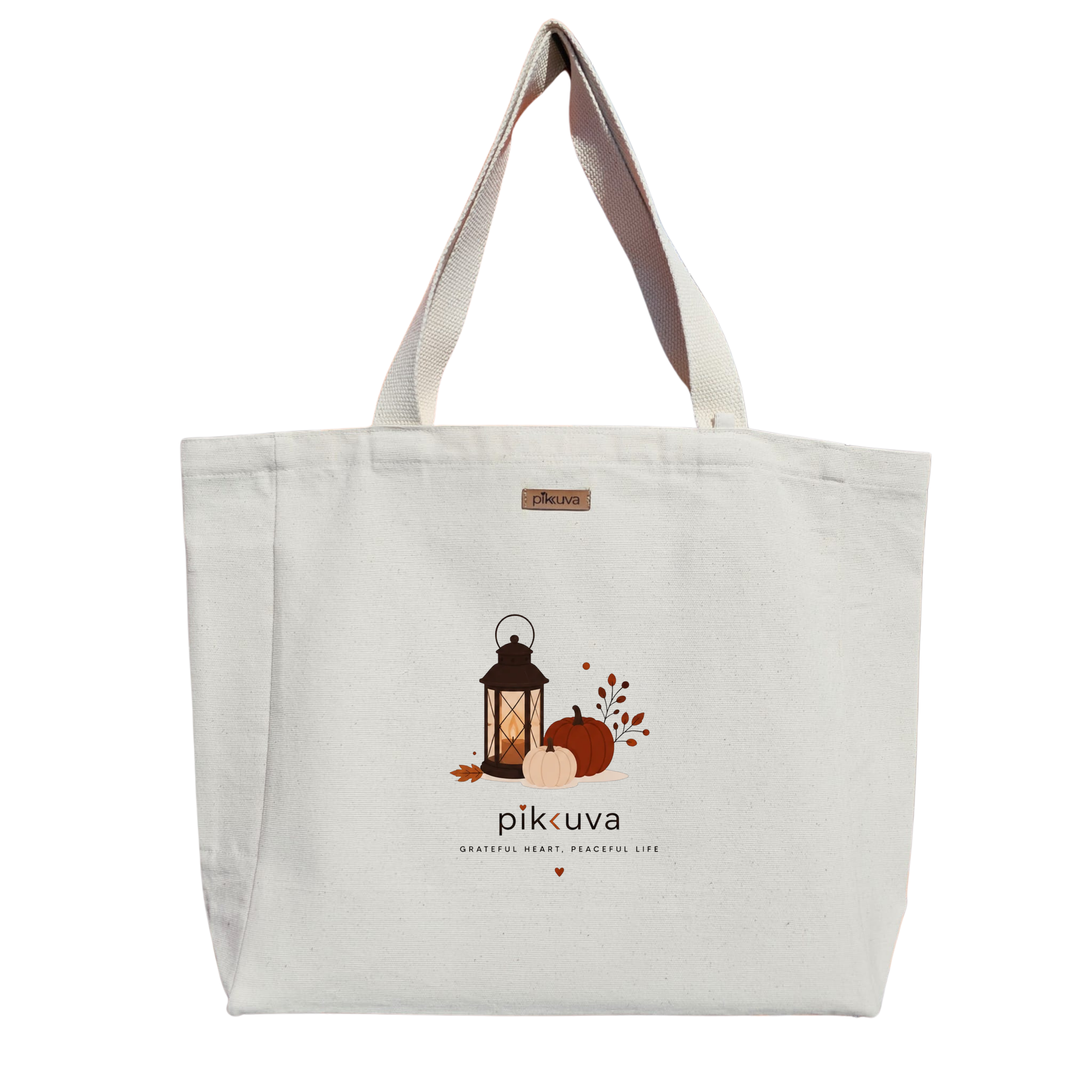 Natural Canvas Tote Bag, Natural Handle, White Velcro, Water Bottle Holder — 12x20