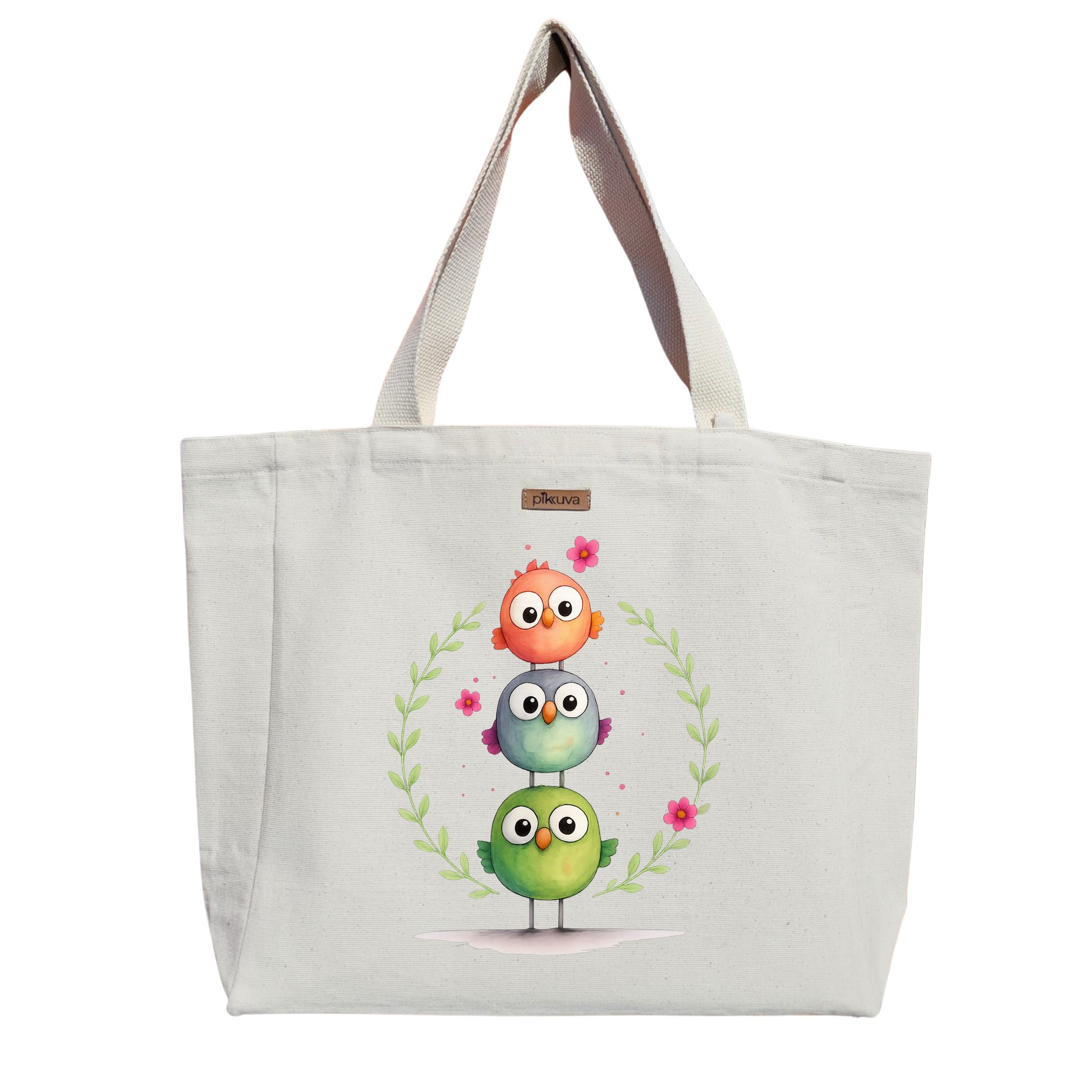 Natural Canvas Tote Bag, Natural Handle, White Velcro, Water Bottle Holder — 20x24