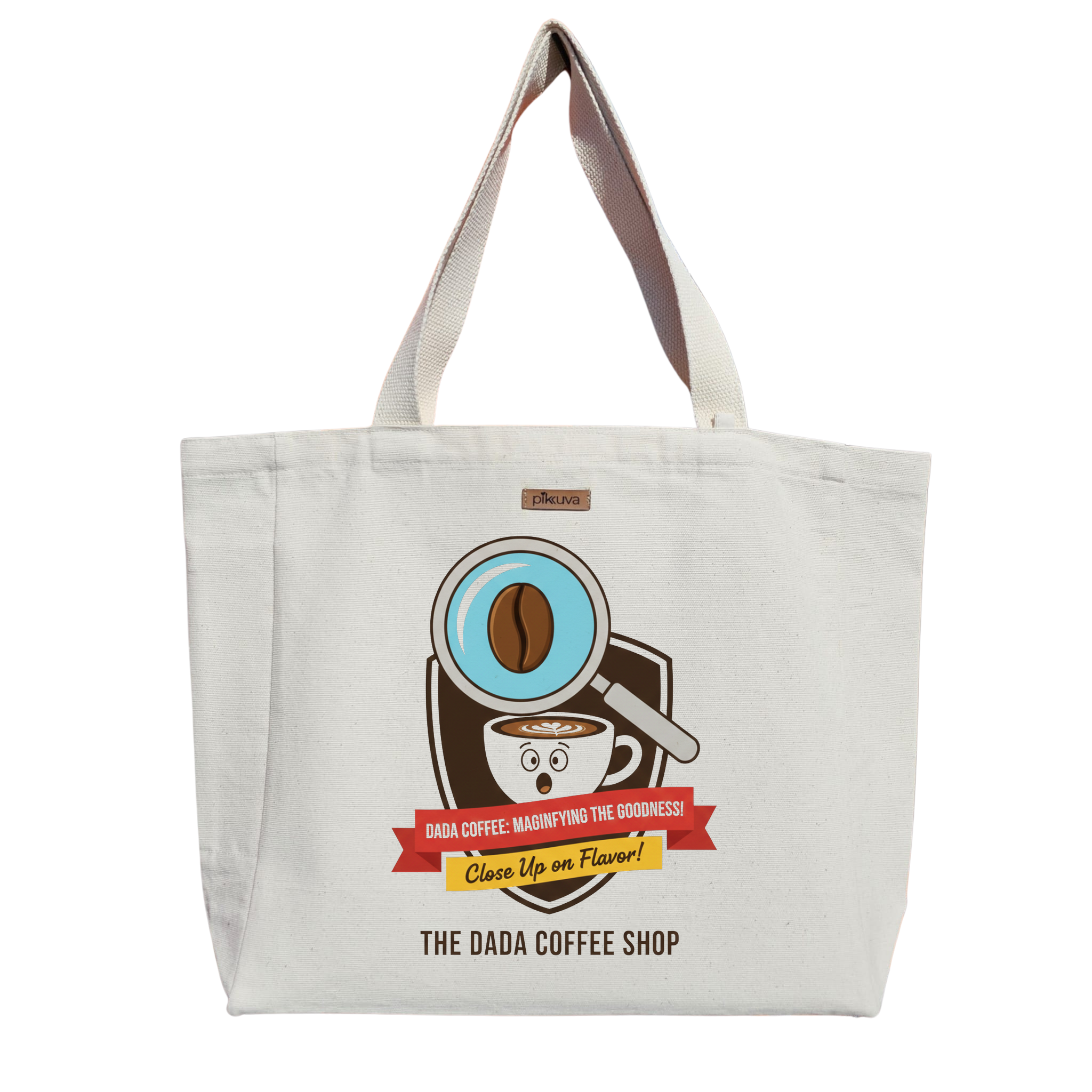 Natural Canvas Tote Bag, Natural Handle, White Velcro, Water Bottle Holder — 20x24