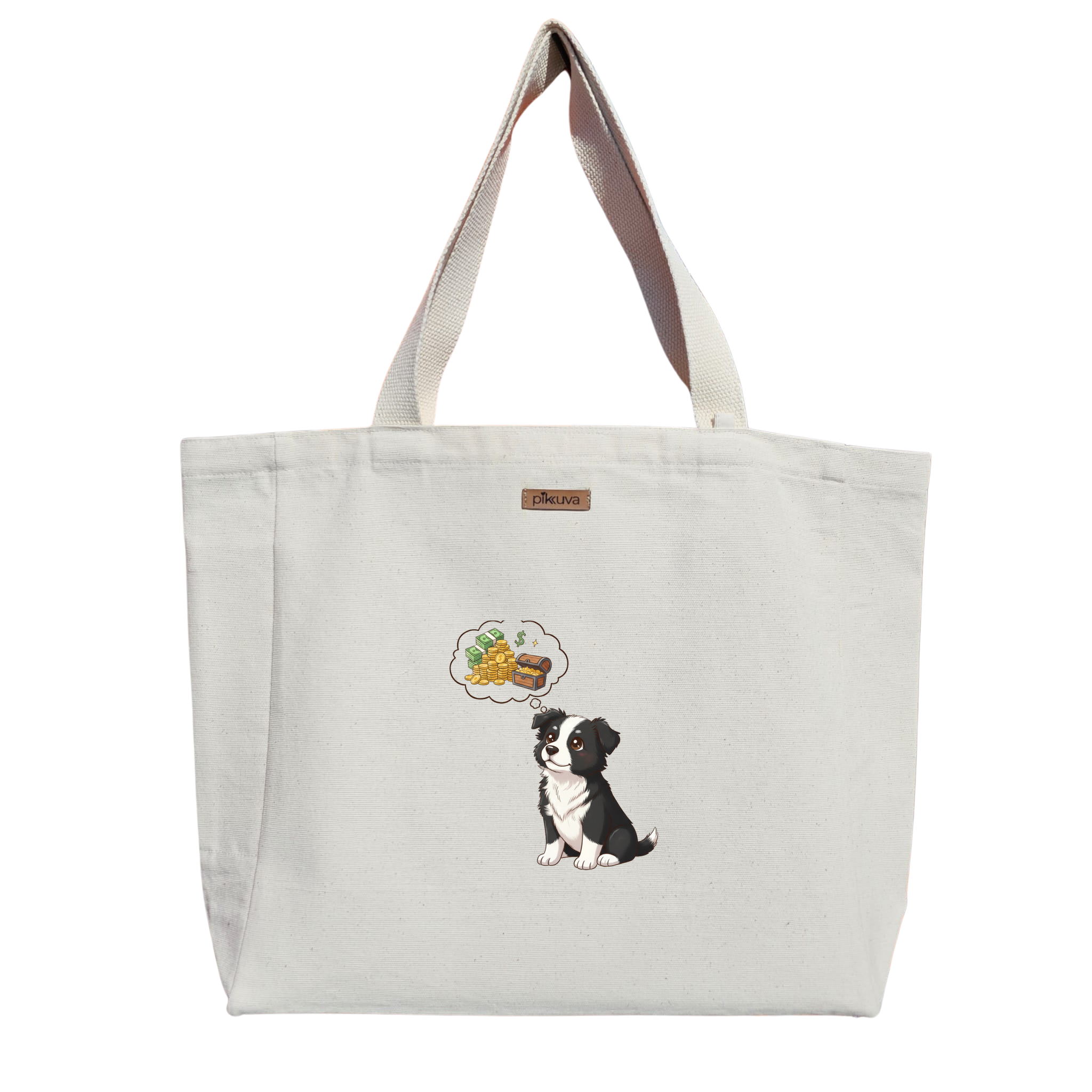 Natural Canvas Tote Bag, Natural Handle, White Velcro, Water Bottle Holder — 12x20