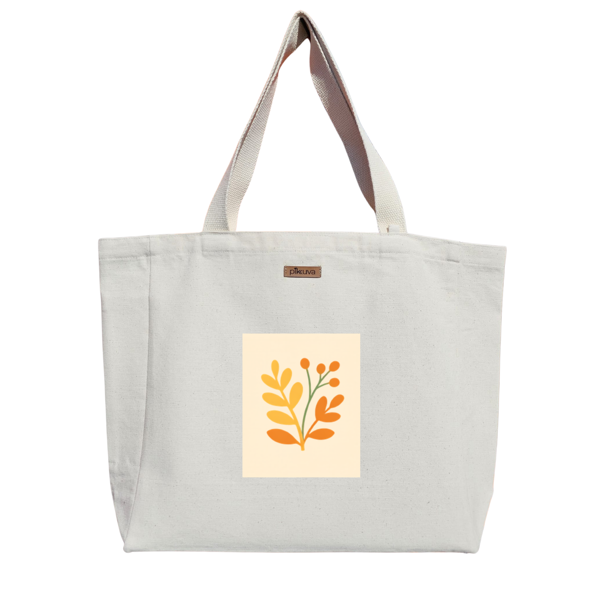 Natural Canvas Tote Bag, Natural Handle, White Velcro, Water Bottle Holder