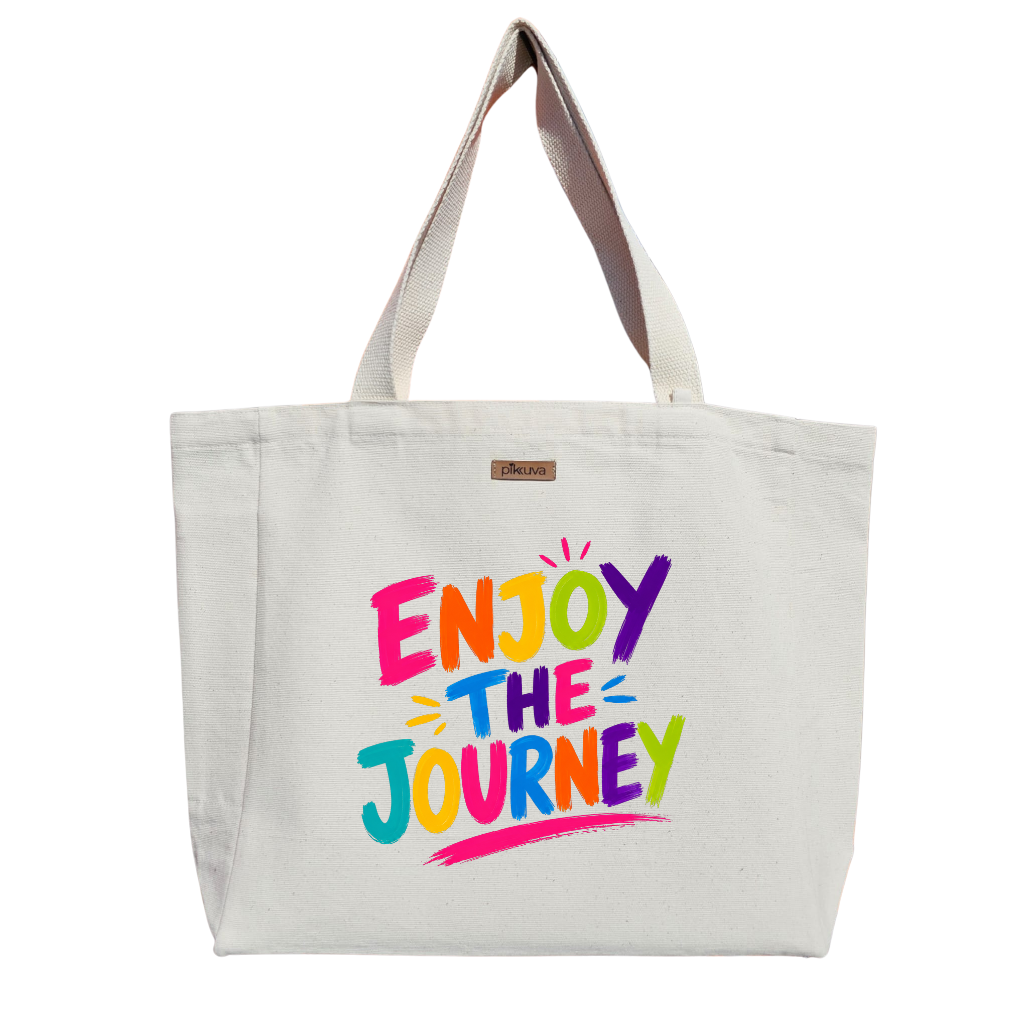 Natural Canvas Tote Bag, Natural Handle, White Velcro, Water Bottle Holder — 20x24