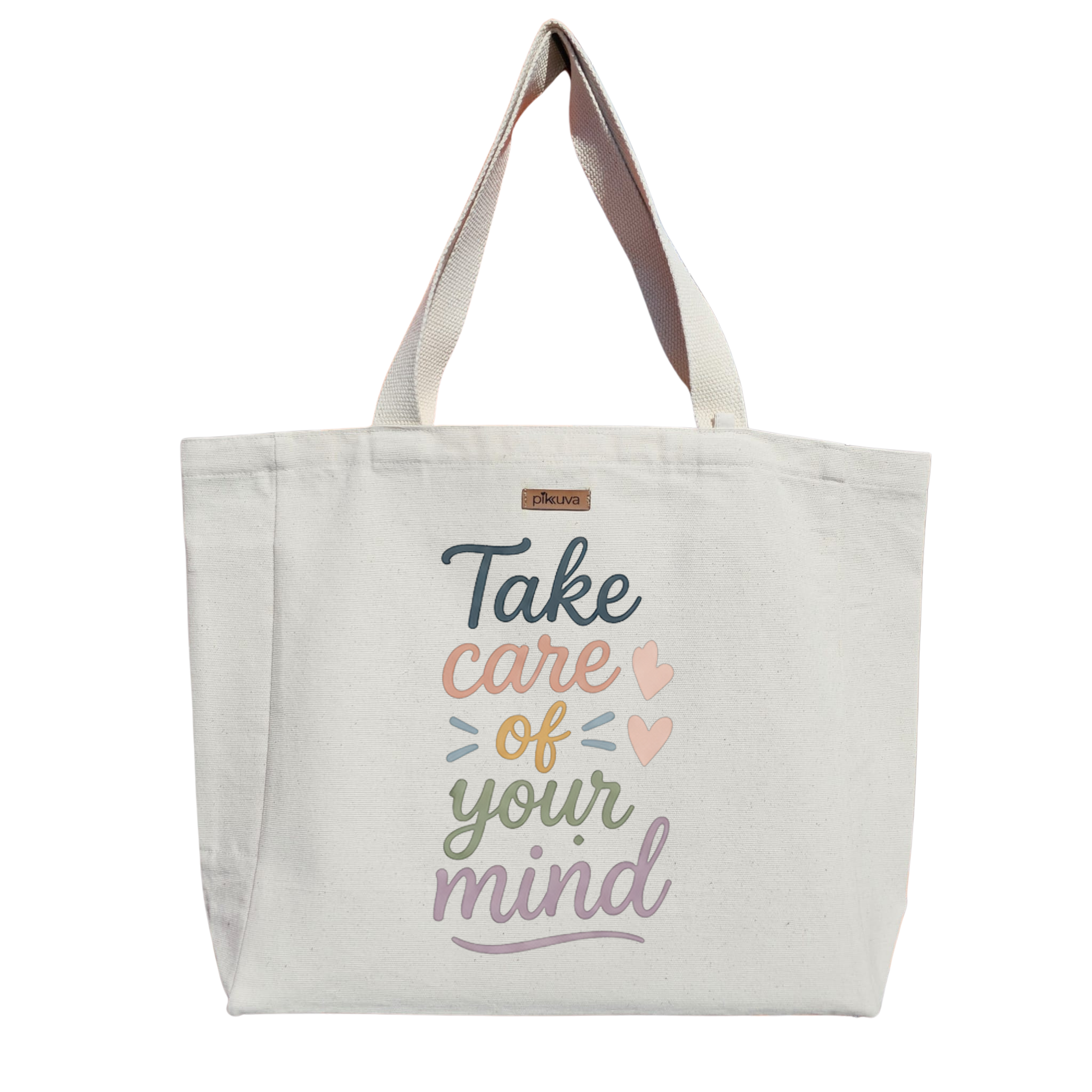 Natural Canvas Tote Bag, Natural Handle, White Velcro, Water Bottle Holder