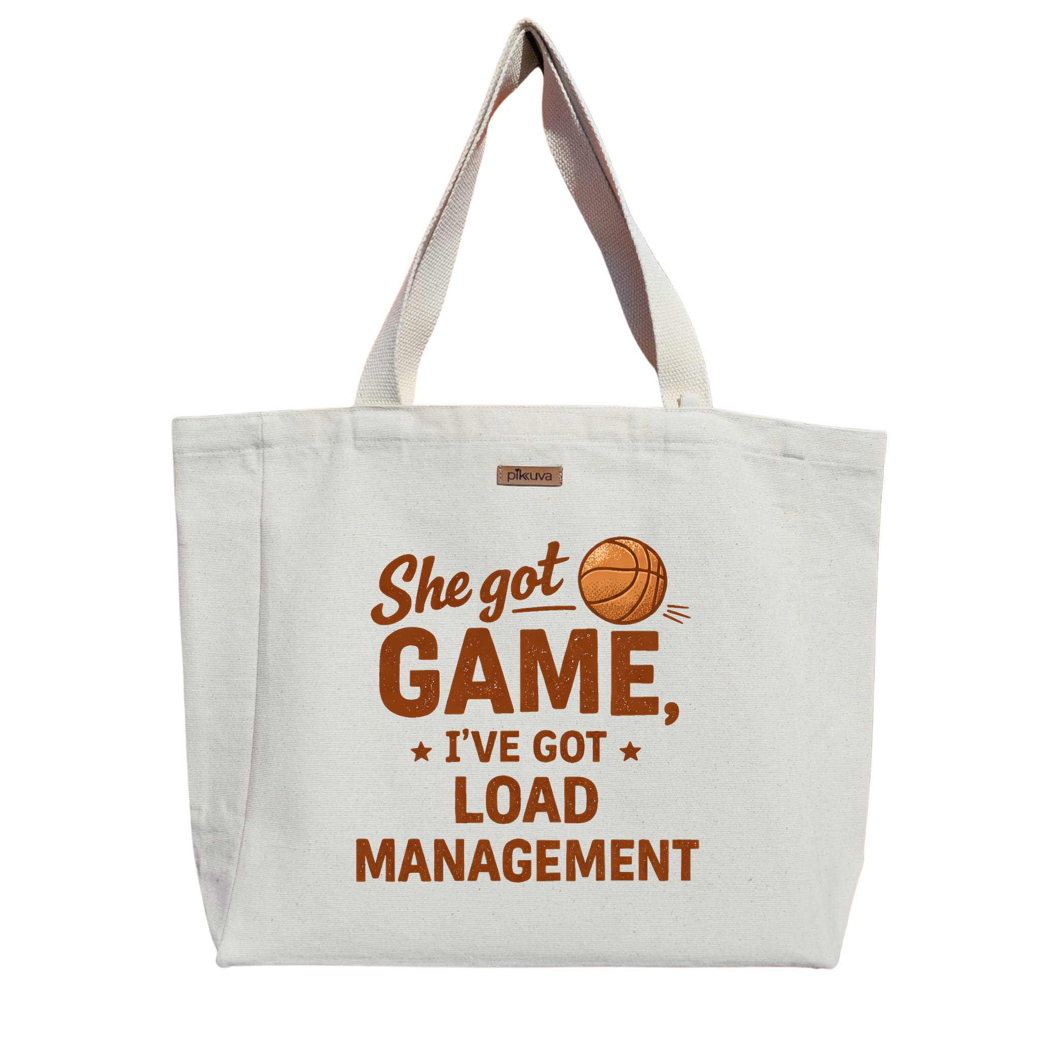 Kahverengi Basketbol Temalı Logo Modern Oyun Baskılı Naturel Kanvas Bez Çanta Sap Beyaz Cırt Cırtlı Suluk Tutuculu — 20x24