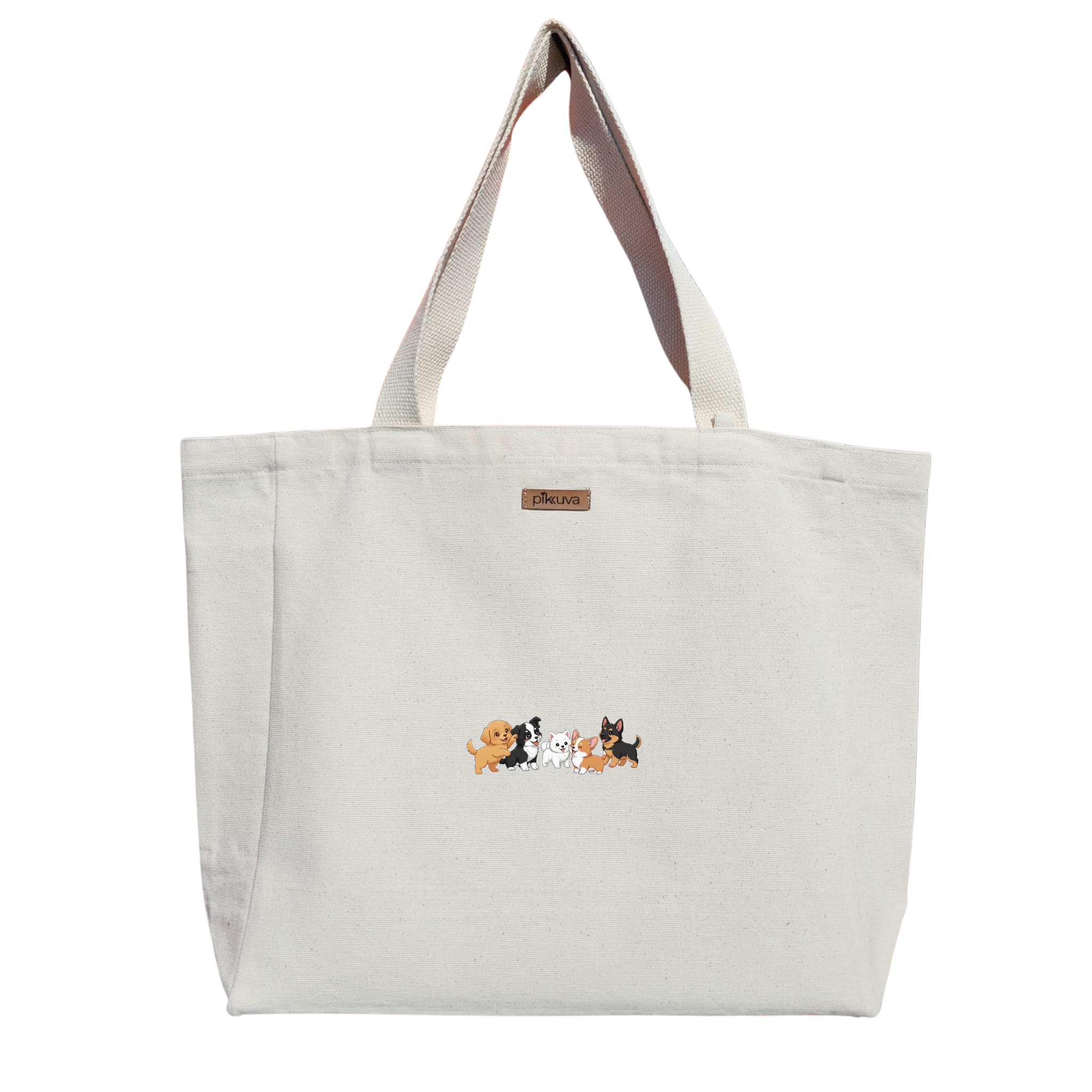 Natural Canvas Tote Bag, Natural Handle, White Velcro, Water Bottle Holder