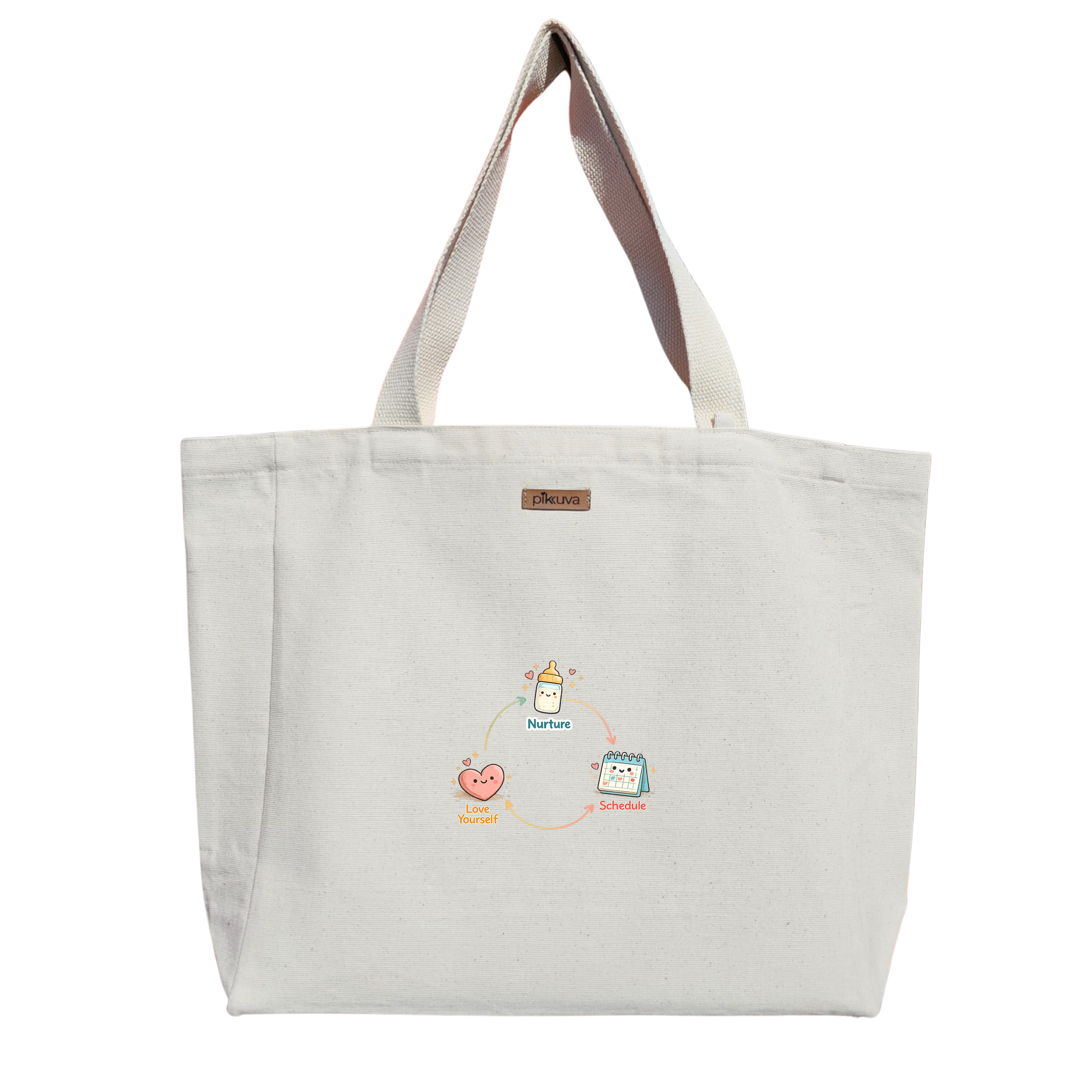 Natural Canvas Tote Bag, Natural Handle, White Velcro, Water Bottle Holder — 12x20