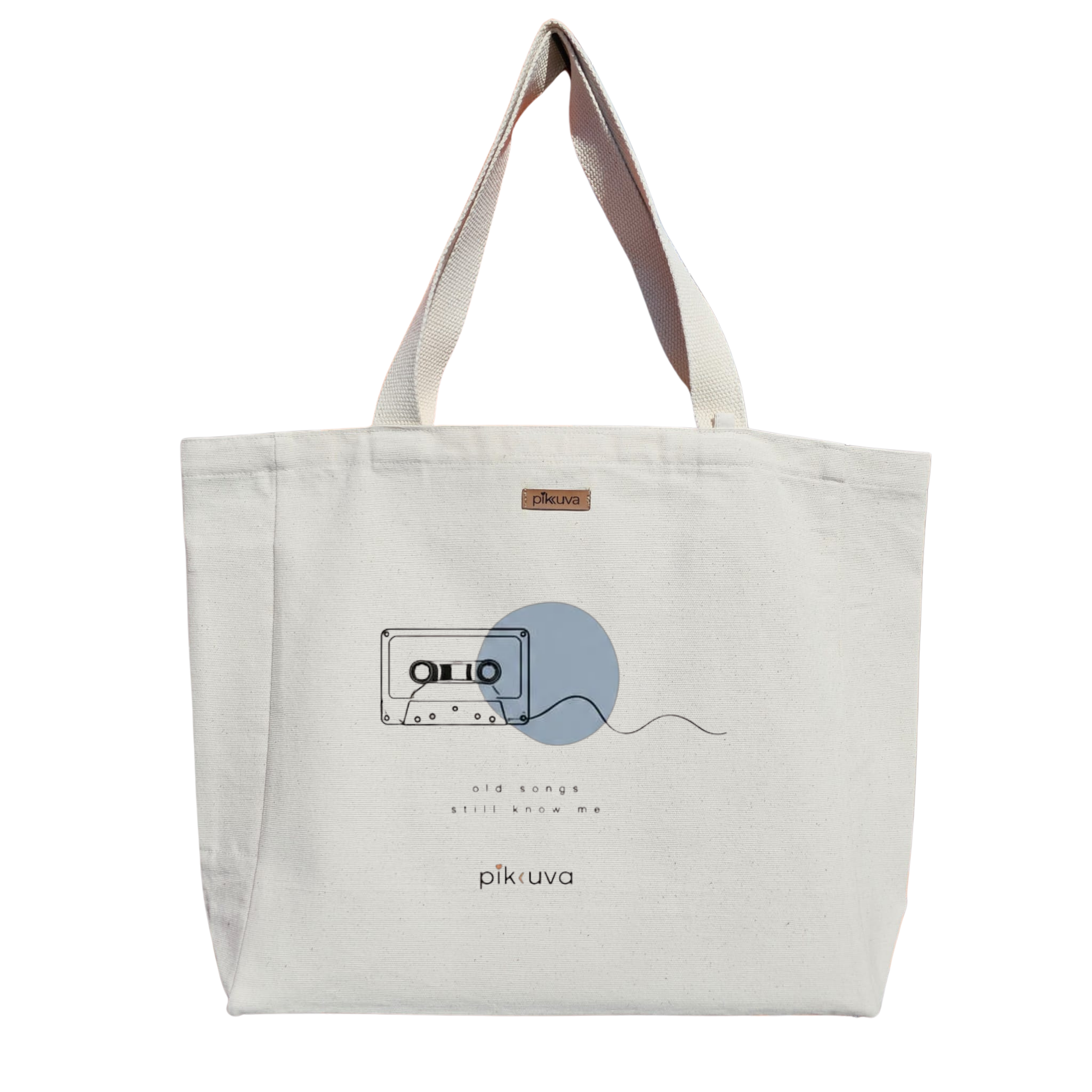 Natural Canvas Tote Bag, Natural Handle, White Velcro, Water Bottle Holder — 20x24