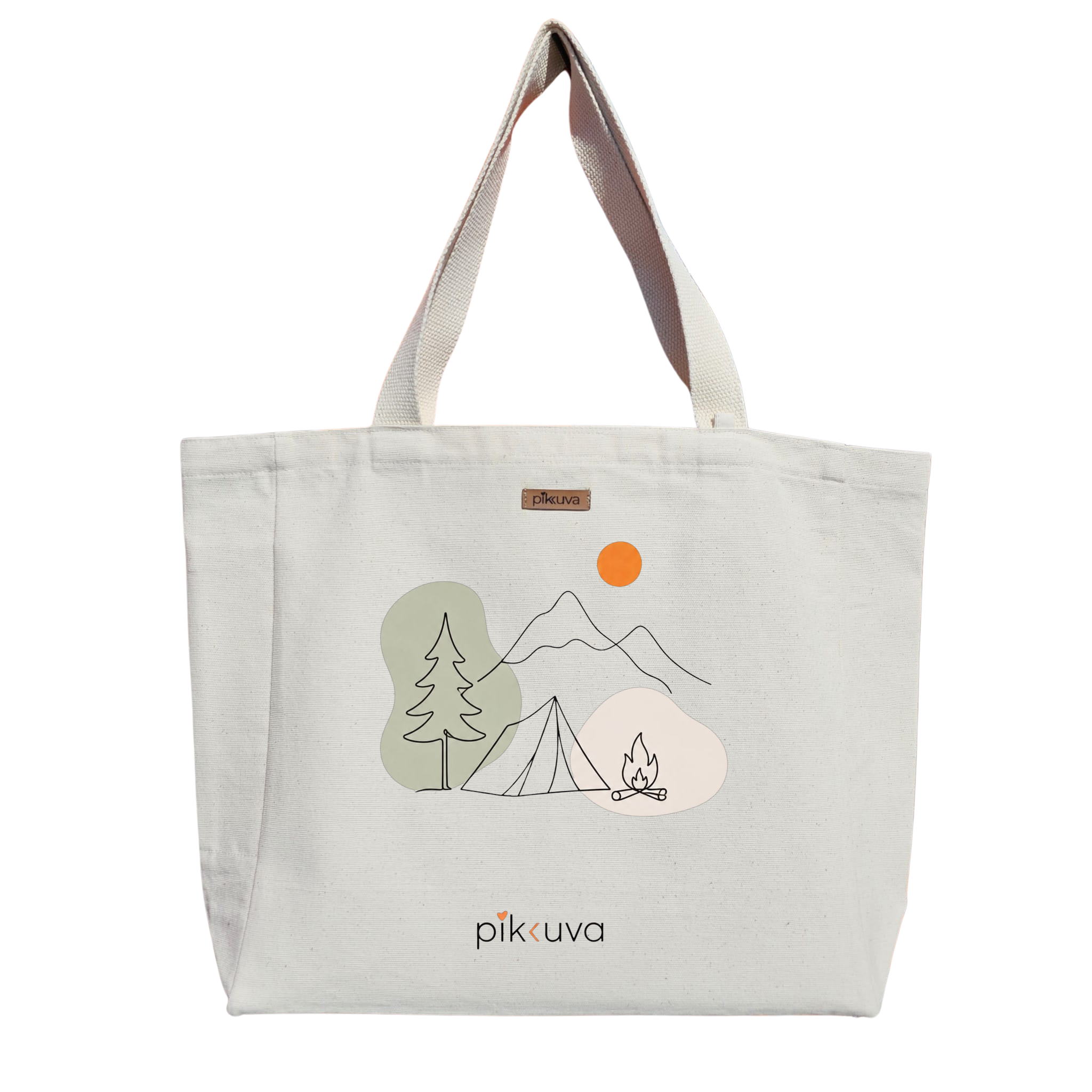 Doğa Temalı Minimalist Çanta Tasarımı Nature themed bag design Baskılı Naturel Kanvas Bez Sap Beyaz Cırt Cırtlı Suluk Tutuculu — 20x24