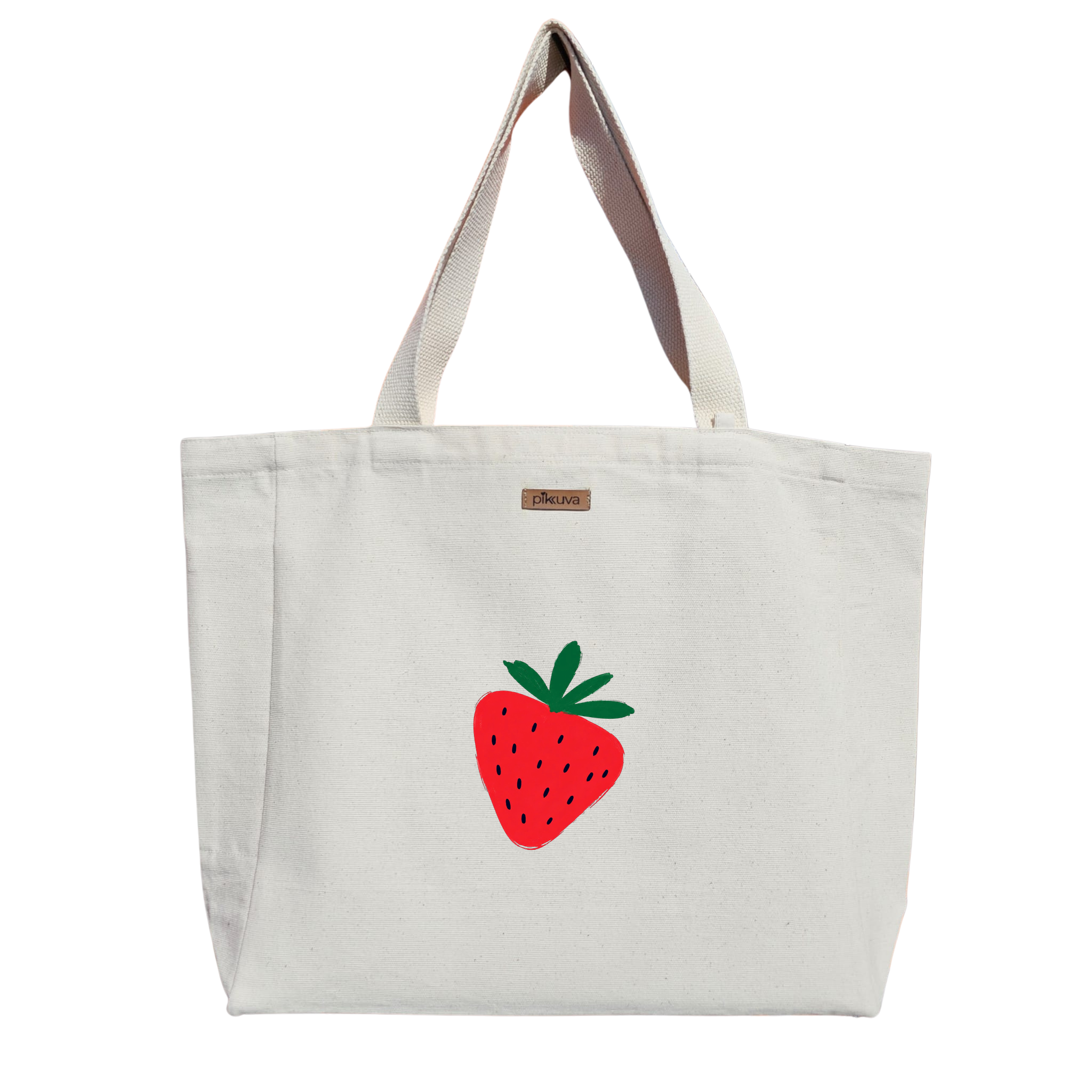 Natural Canvas Tote Bag, Natural Handle, White Velcro, Water Bottle Holder