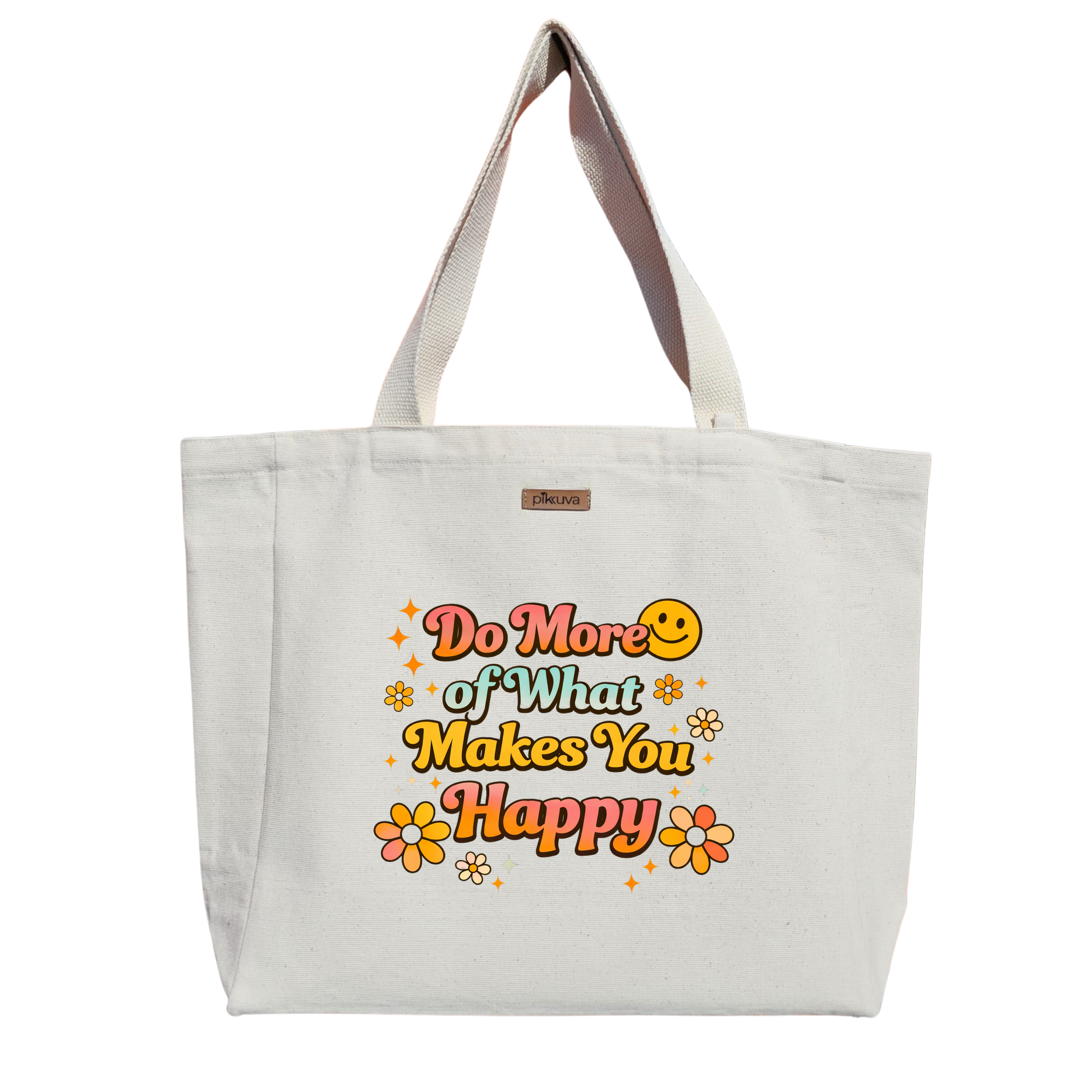 Turuncu Gülümseme Logo Retro Stil Tasarımı Daha Fazla Yapın Baskılı Naturel Kanvas Bez Çanta Sap Beyaz Cırt Cırtlı Suluk Tutuculu