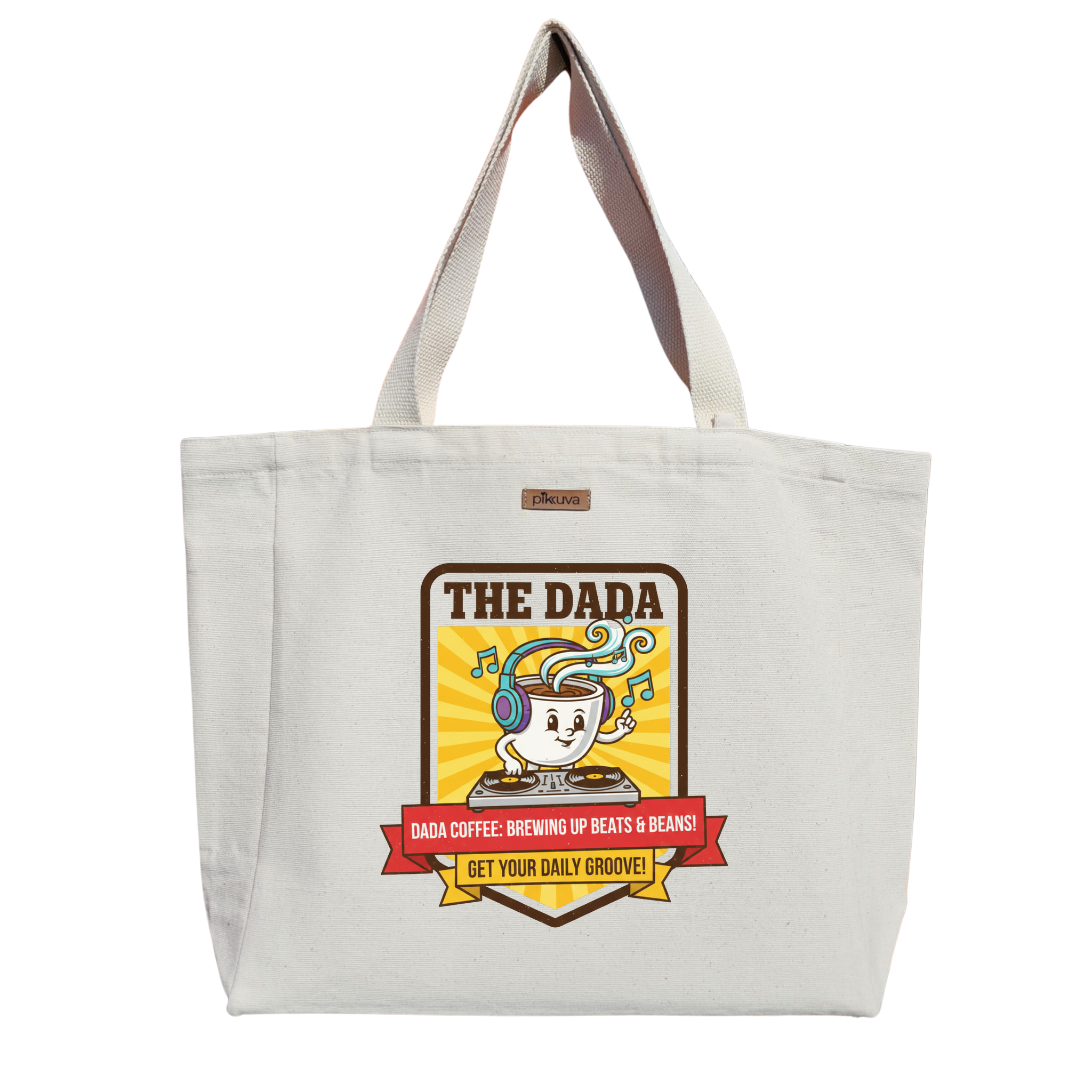 Natural Canvas Tote Bag, Natural Handle, White Velcro, Water Bottle Holder — 20x24